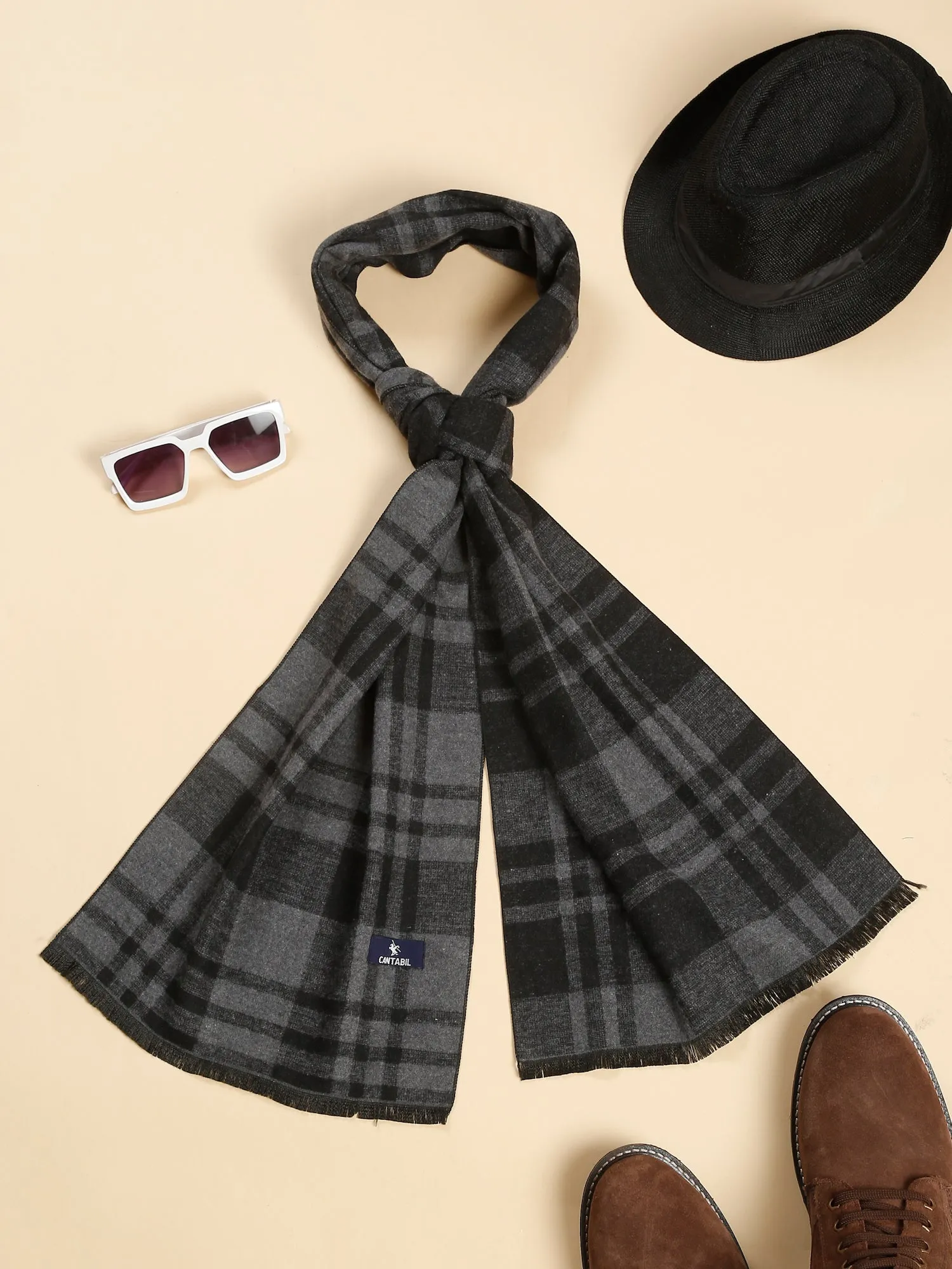 Men's Black Fashion Medium Check Muffler