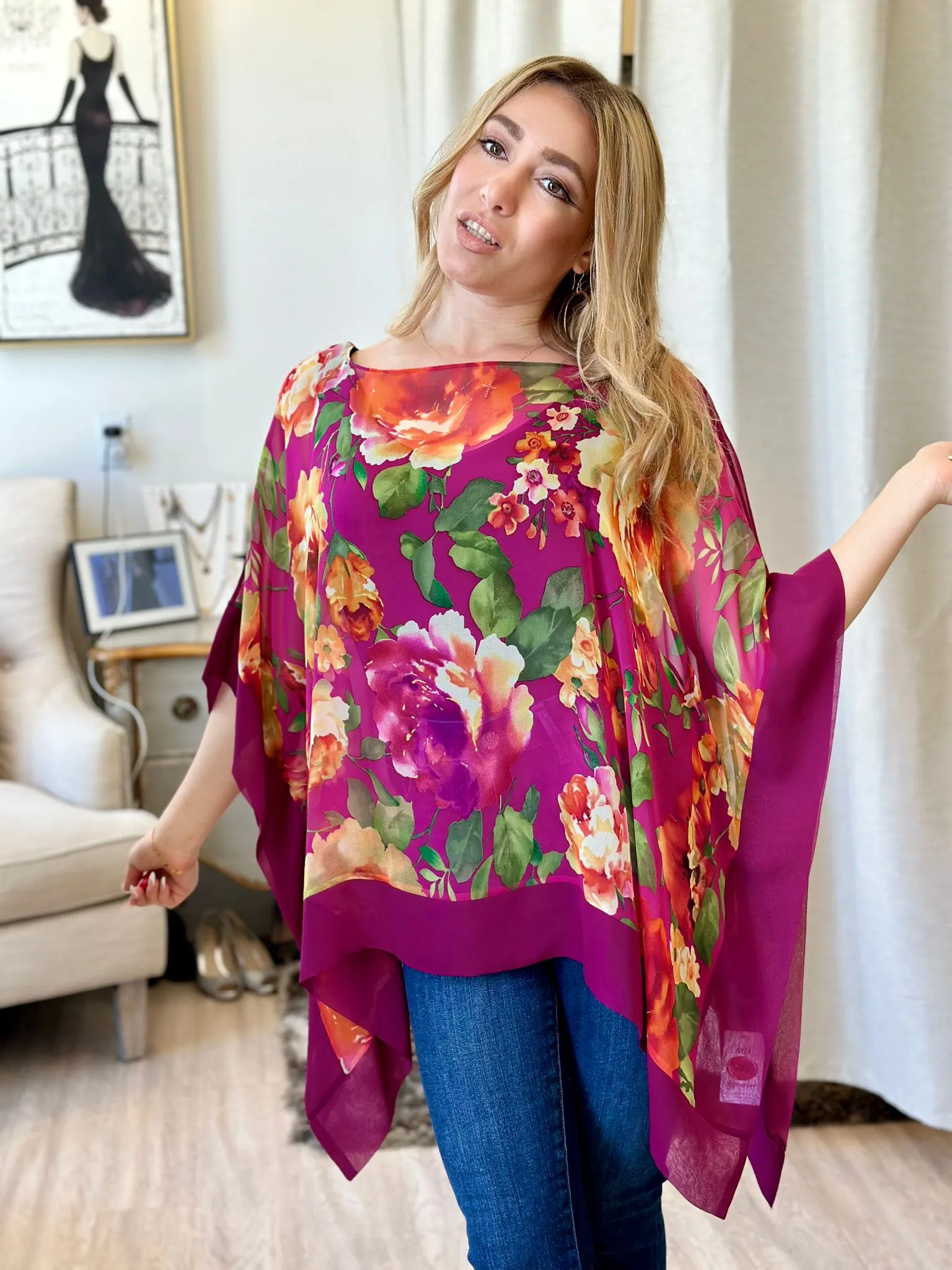 Mia Wear Ella Print Silk Blouse