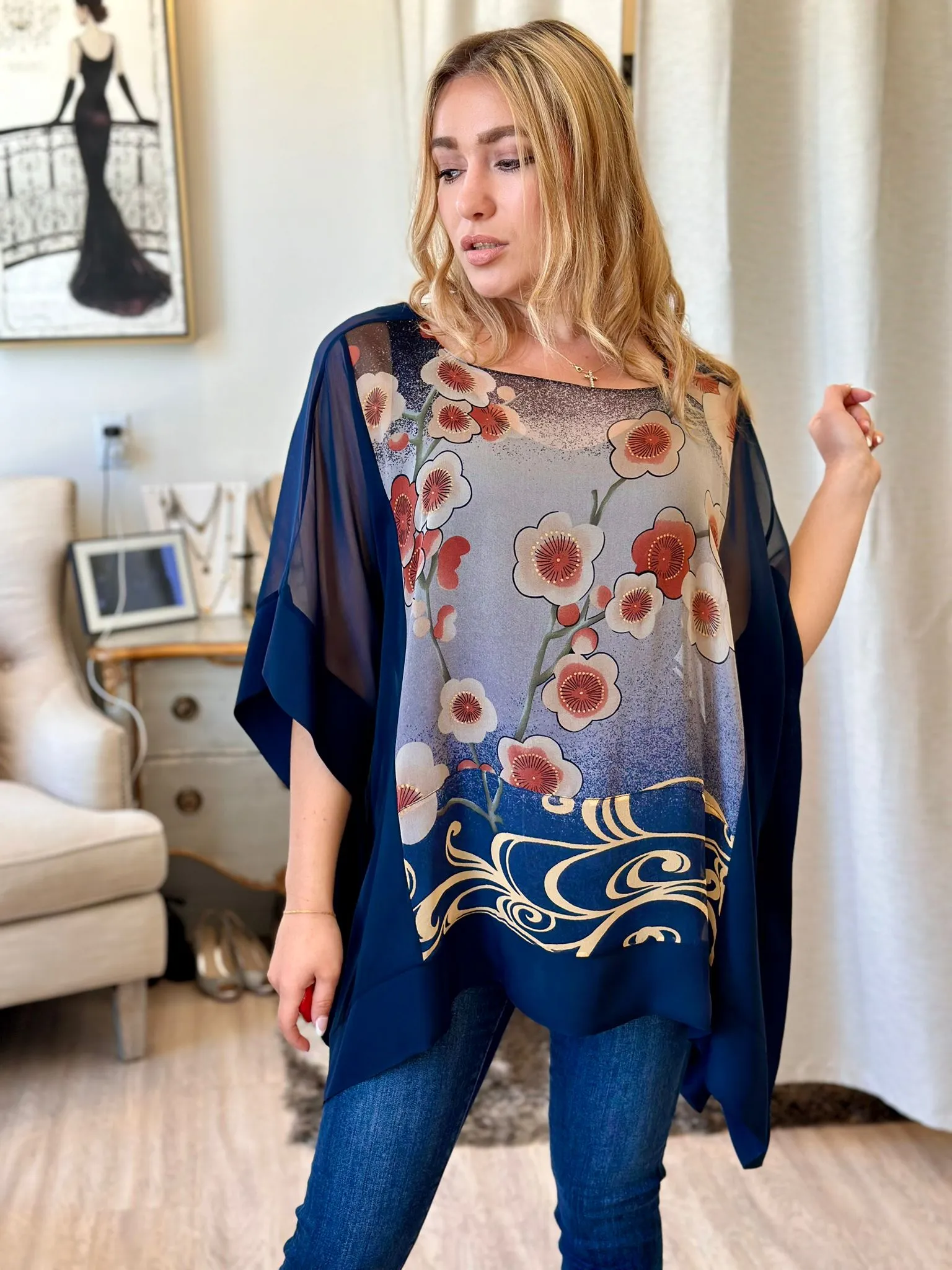 Mia Wear Ella Print Silk Blouse