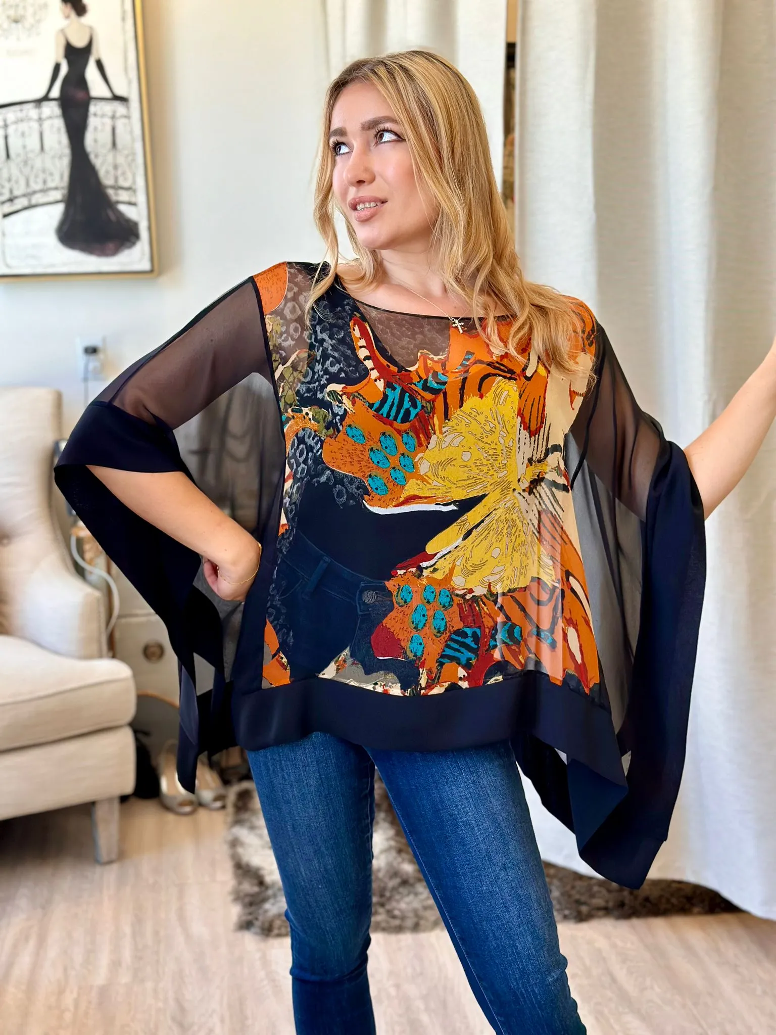 Mia Wear Ella Print Silk Blouse