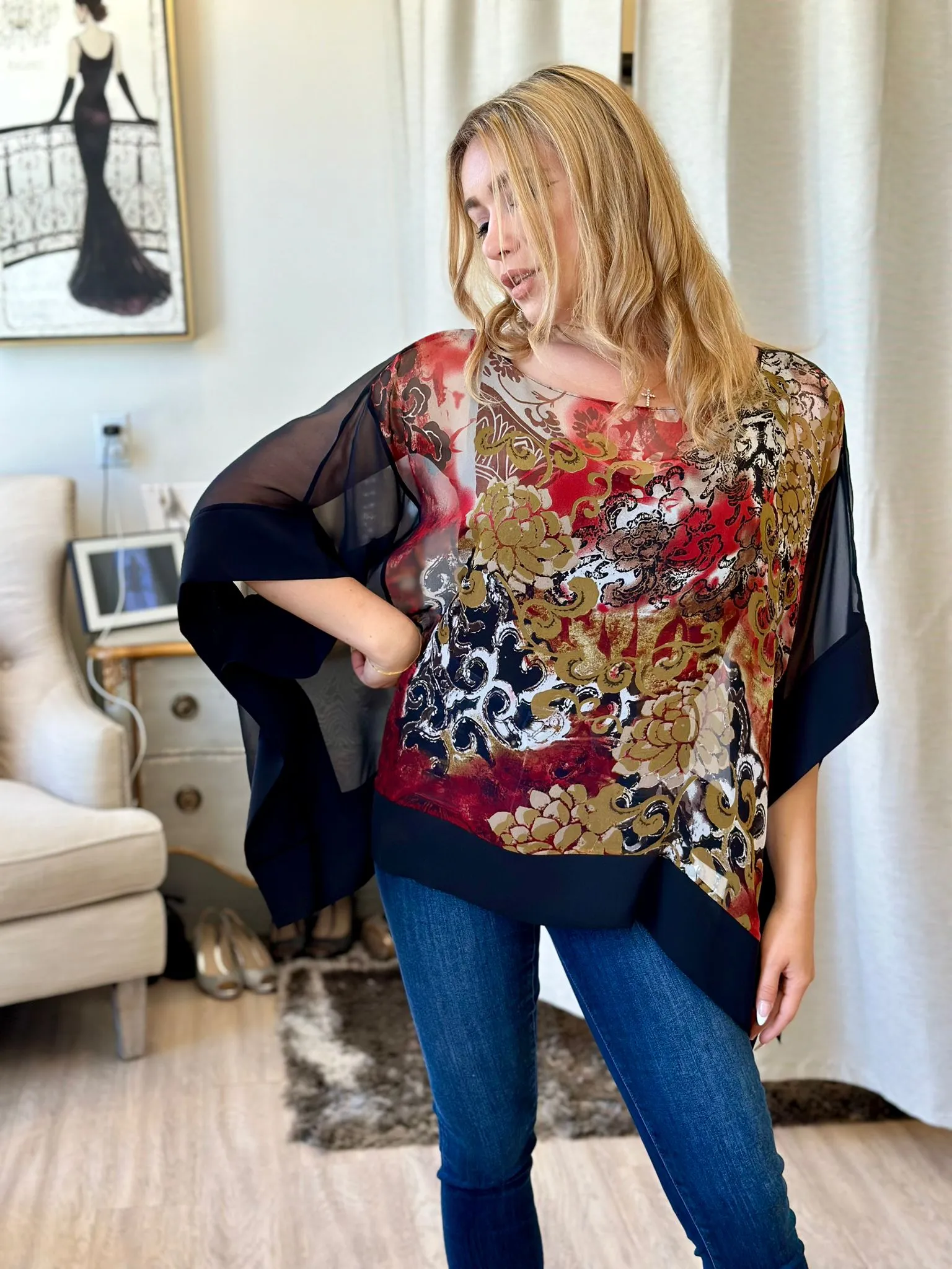 Mia Wear Ella Print Silk Blouse