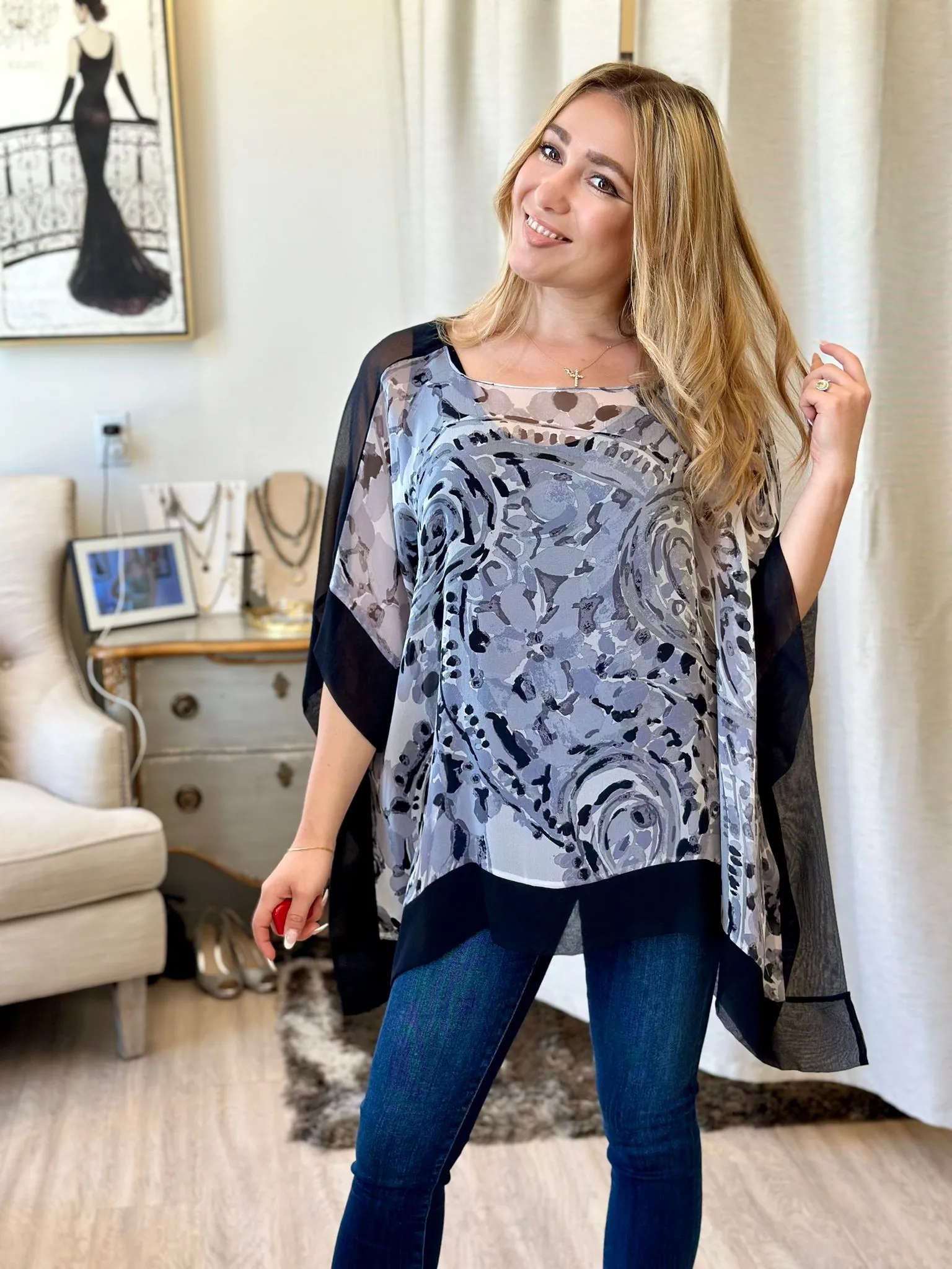 Mia Wear Ella Print Silk Blouse