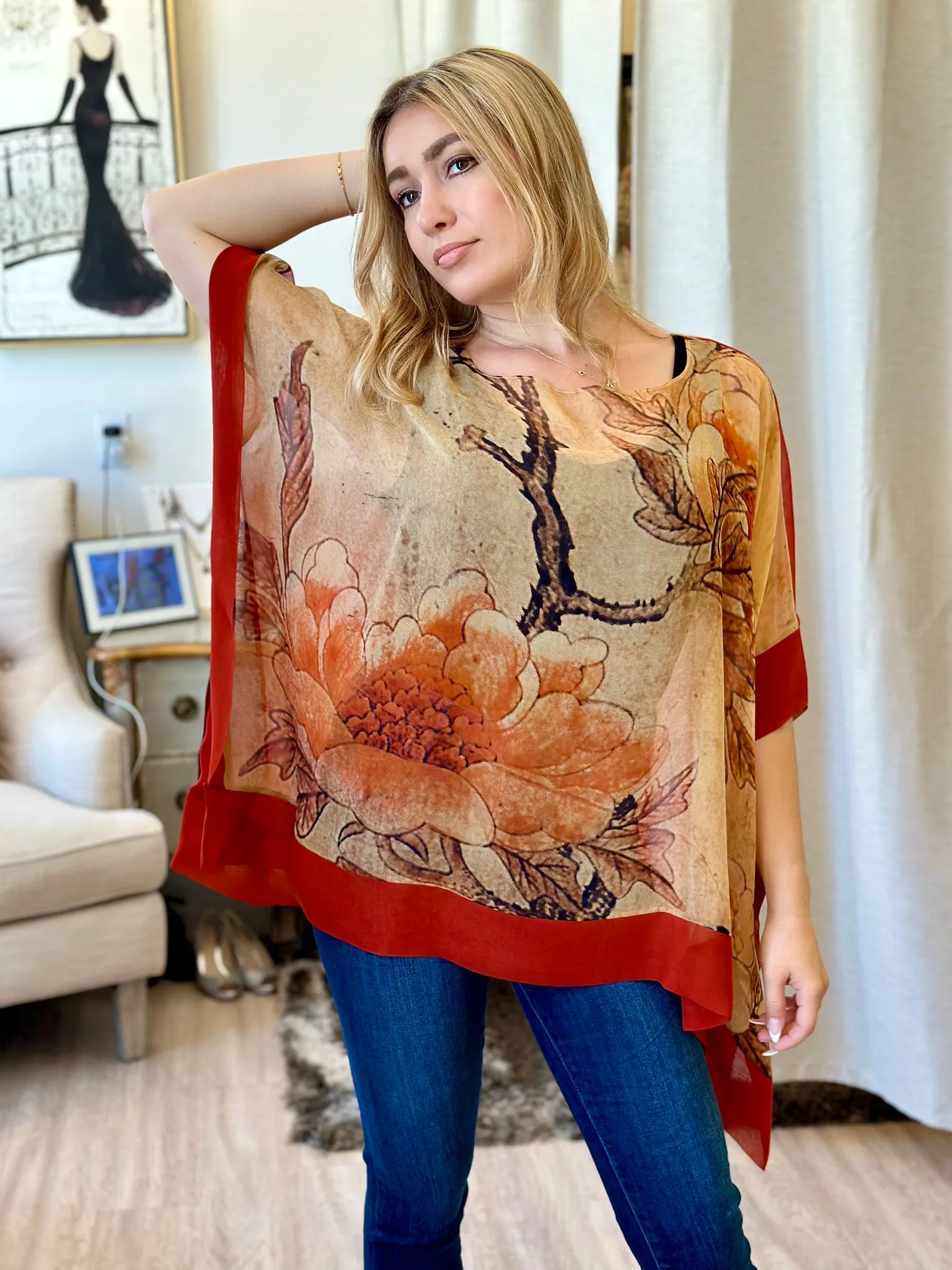 Mia Wear Ella Print Silk Blouse