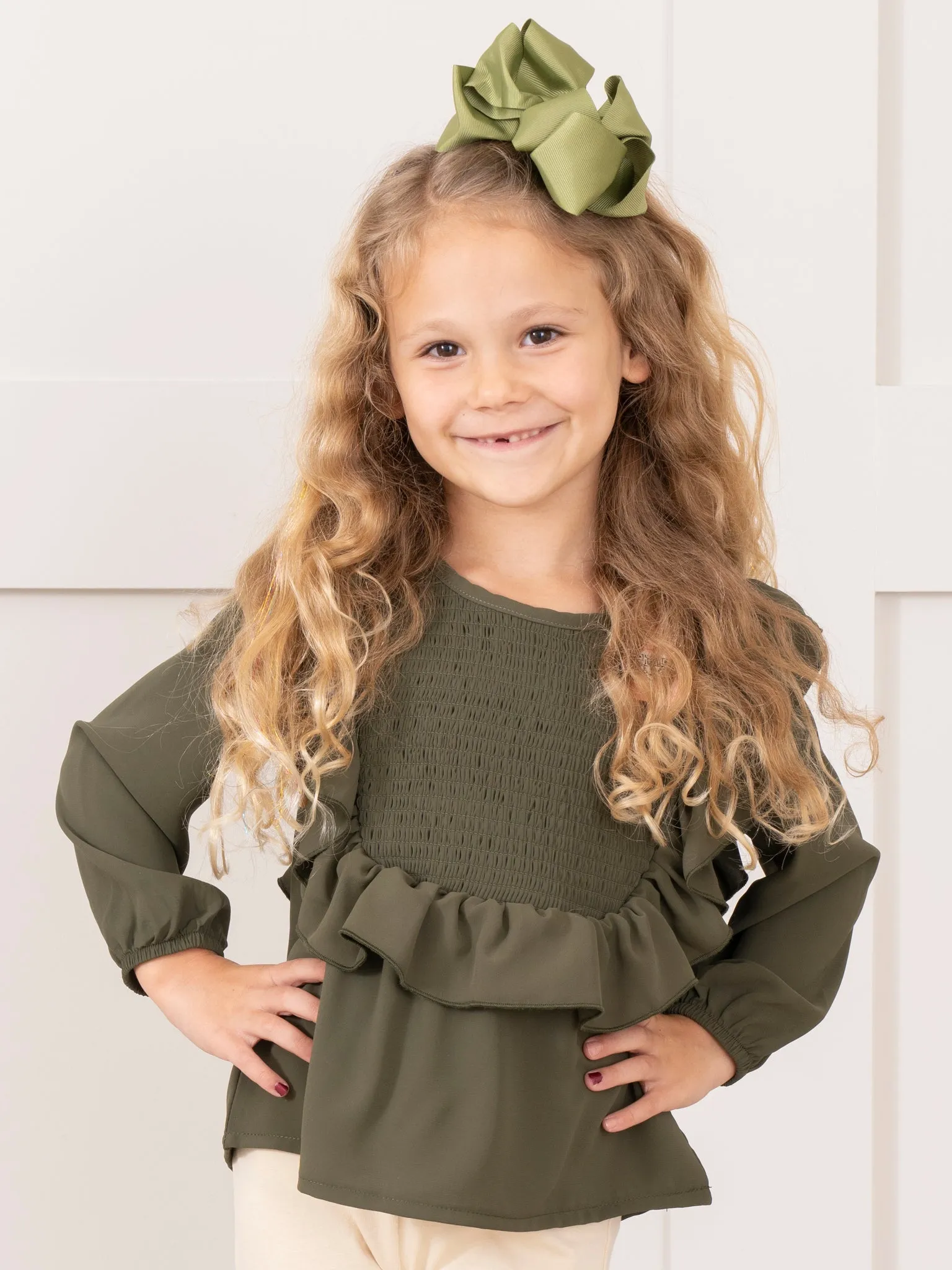 Mom & Me Green Smocked Ruffle Shirt