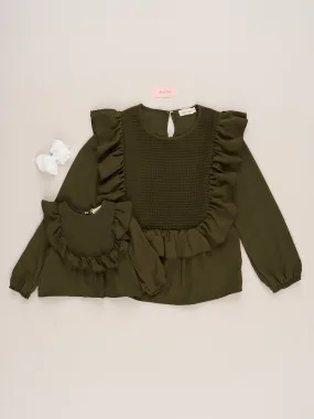 Mom & Me Green Smocked Ruffle Shirt