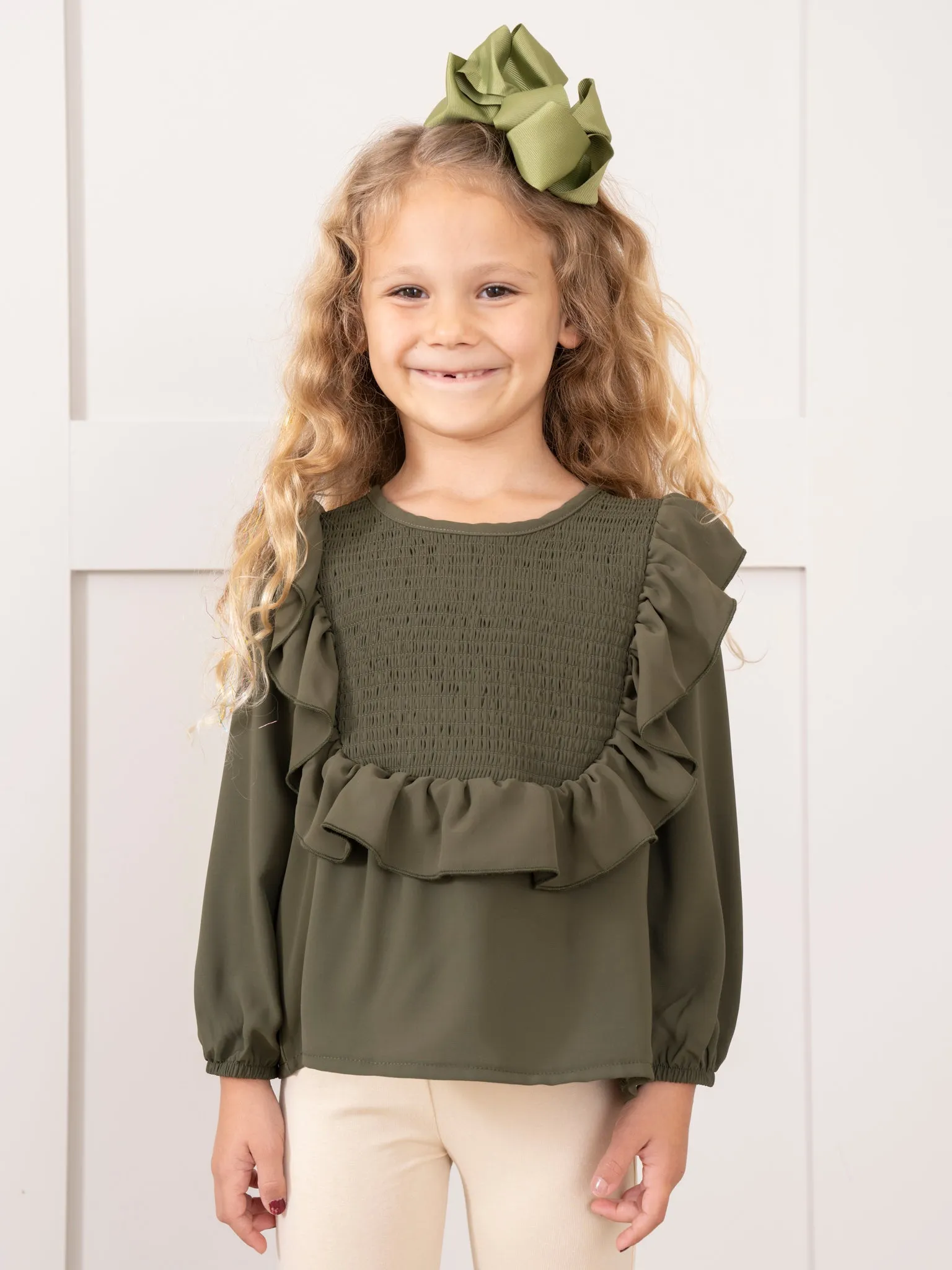 Mom & Me Green Smocked Ruffle Shirt