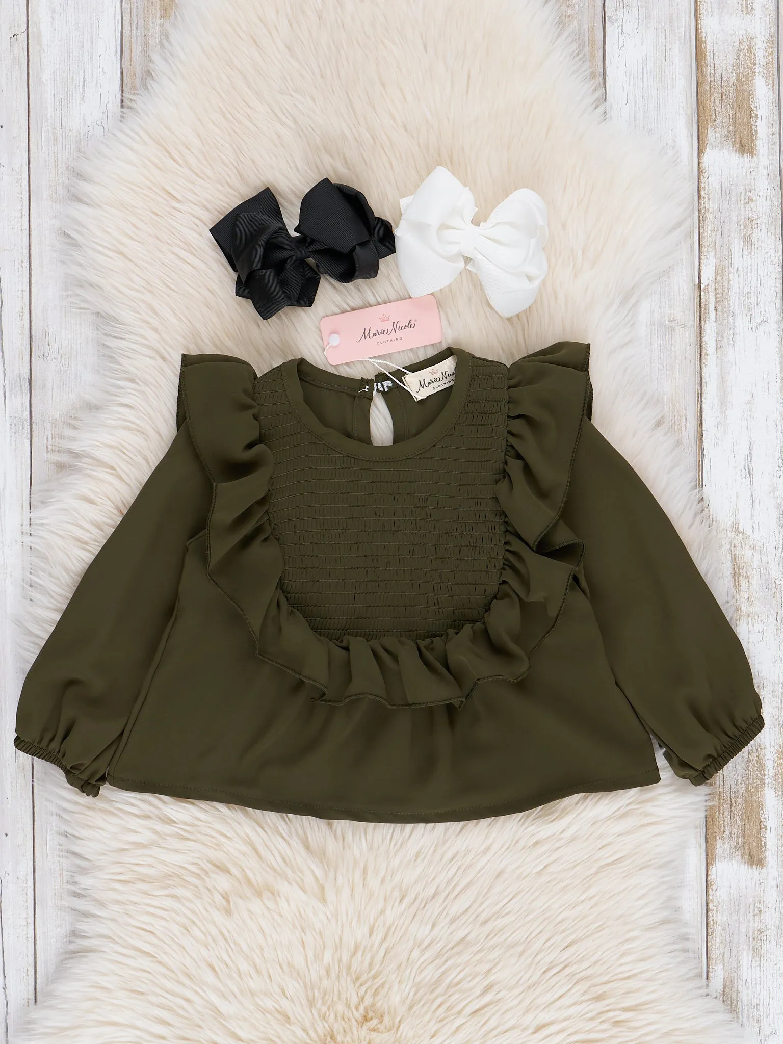 Mom & Me Green Smocked Ruffle Shirt