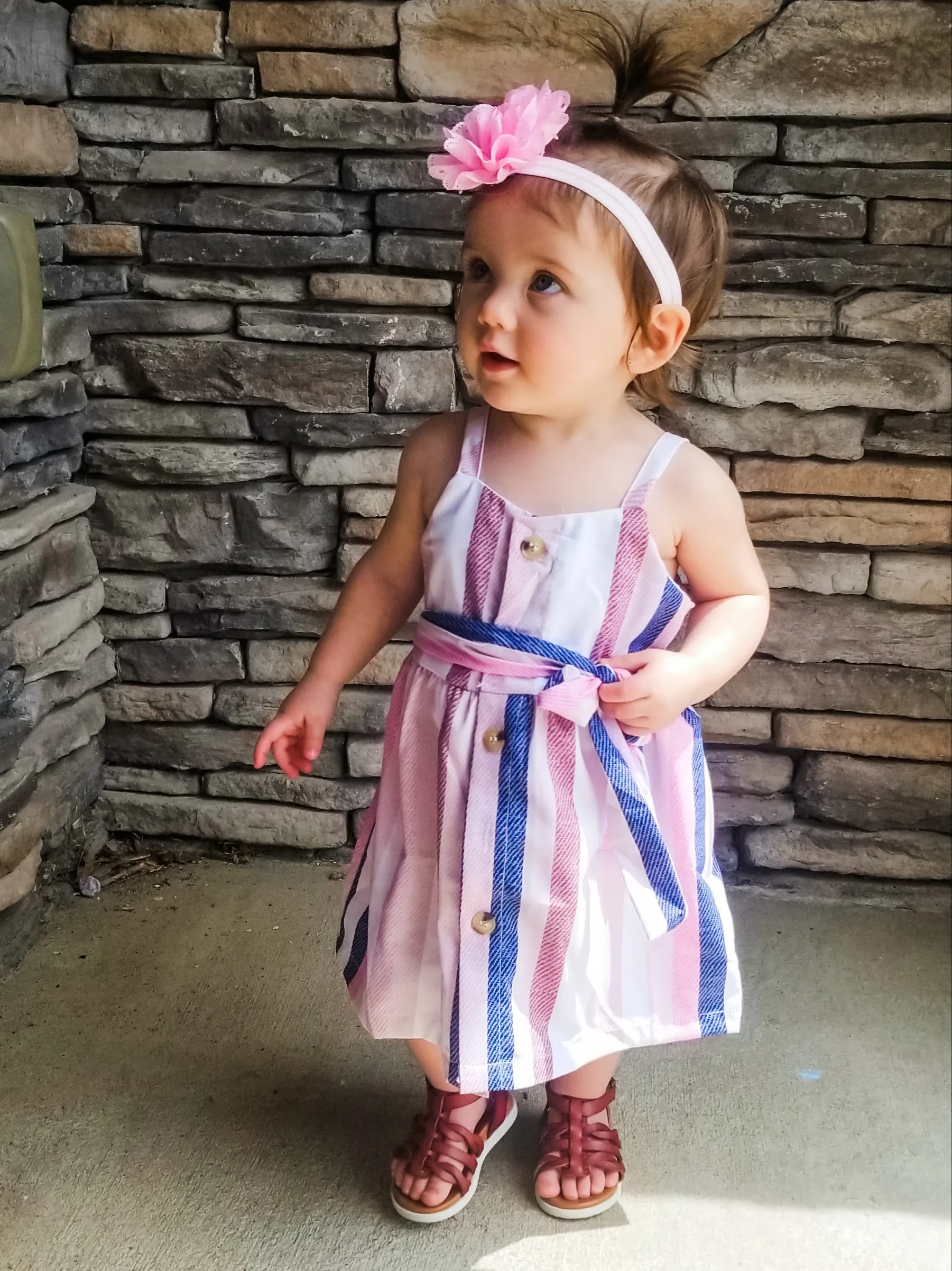 Mom & Me Pink & Blue Pinstriped Dress