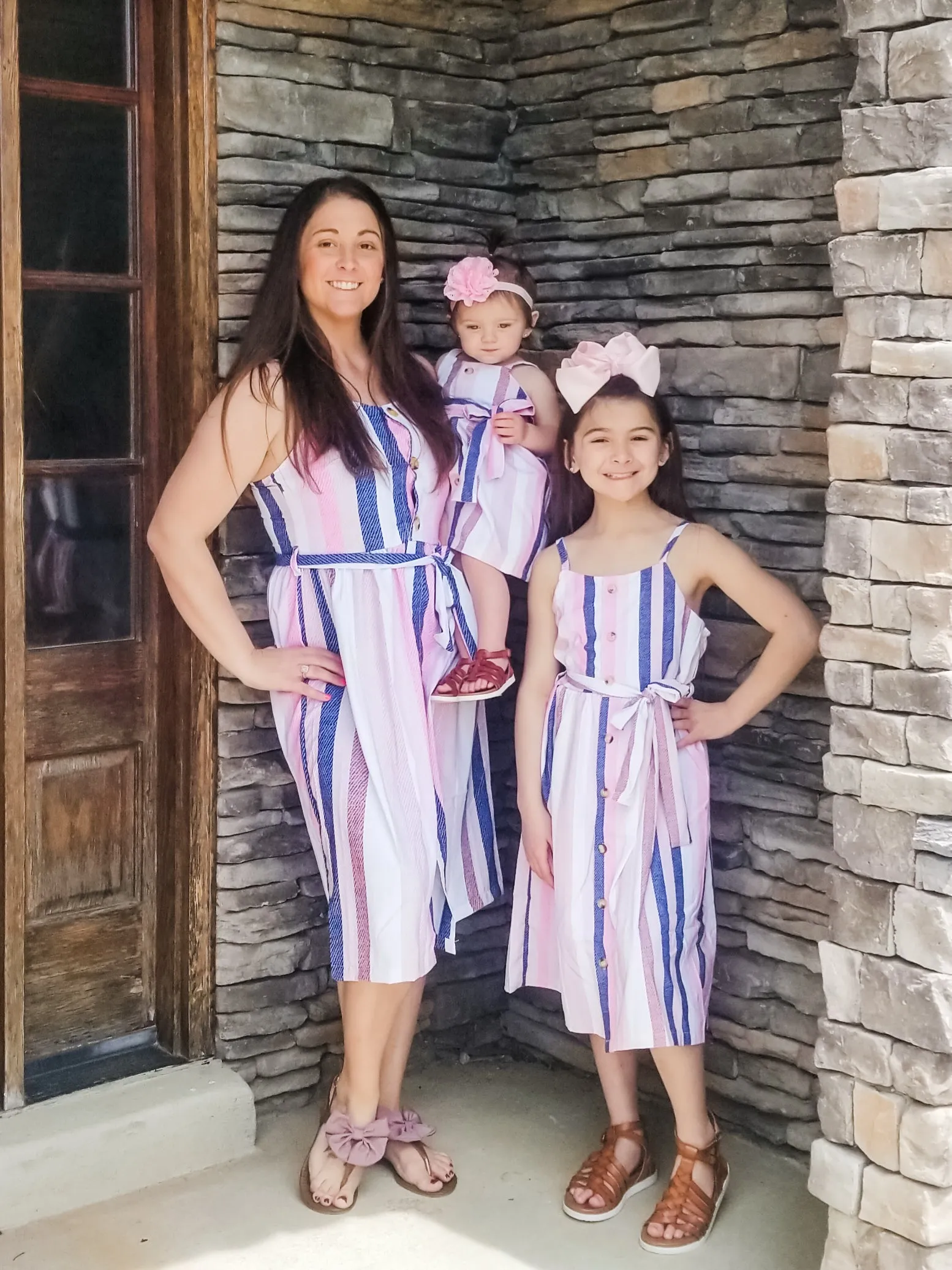 Mom & Me Pink & Blue Pinstriped Dress