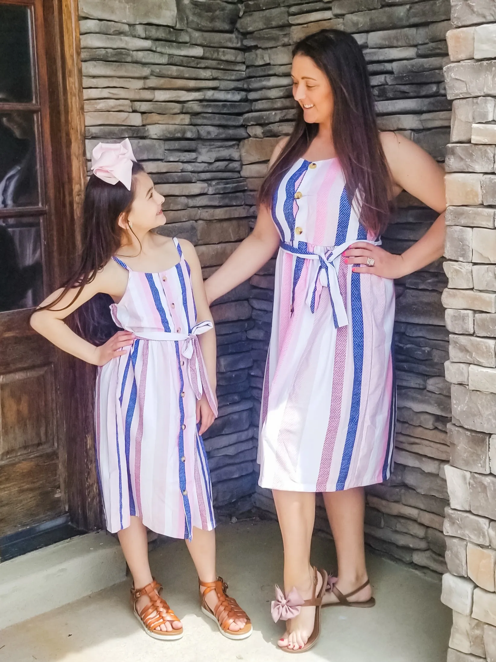 Mom & Me Pink & Blue Pinstriped Dress