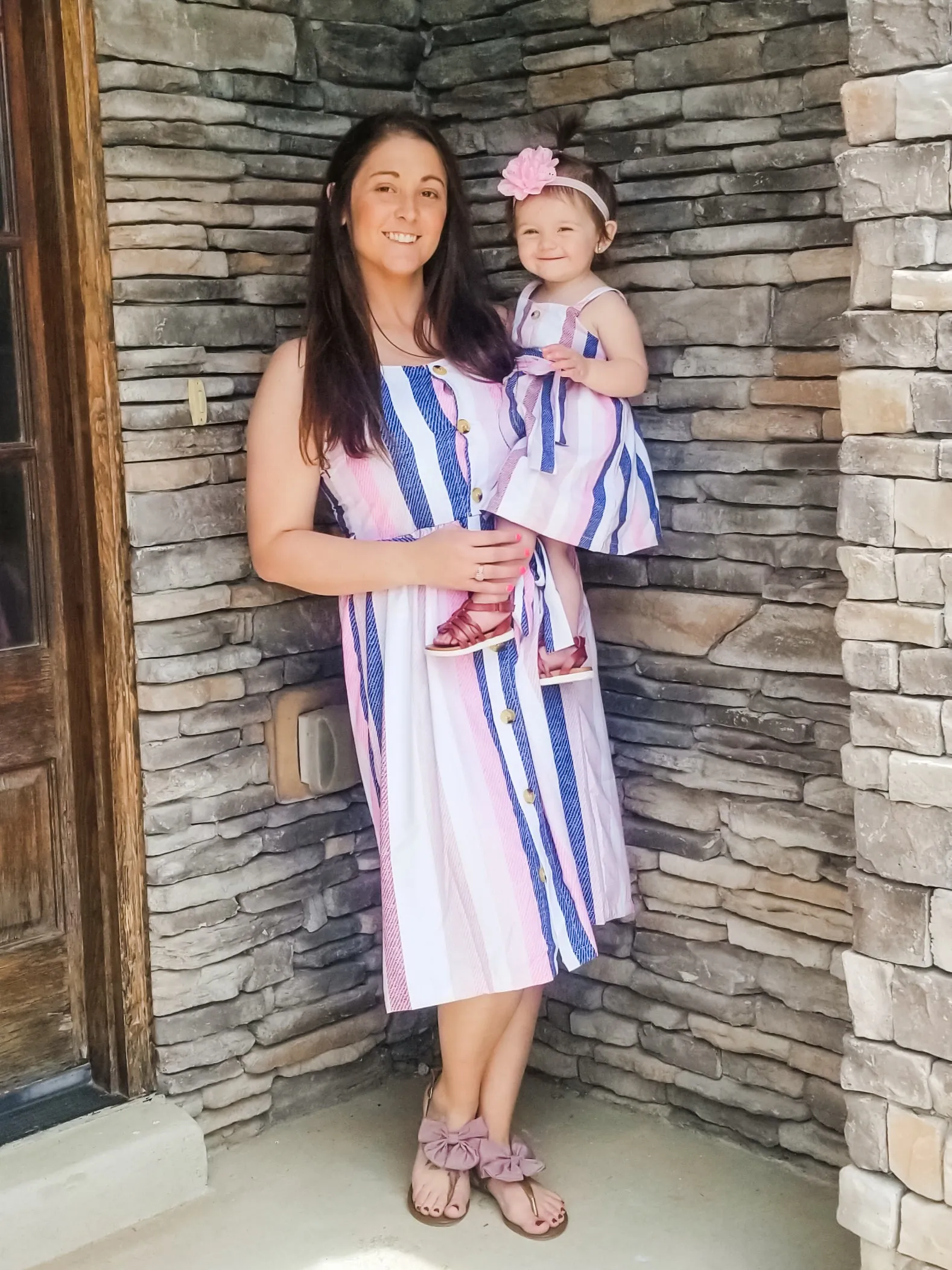 Mom & Me Pink & Blue Pinstriped Dress