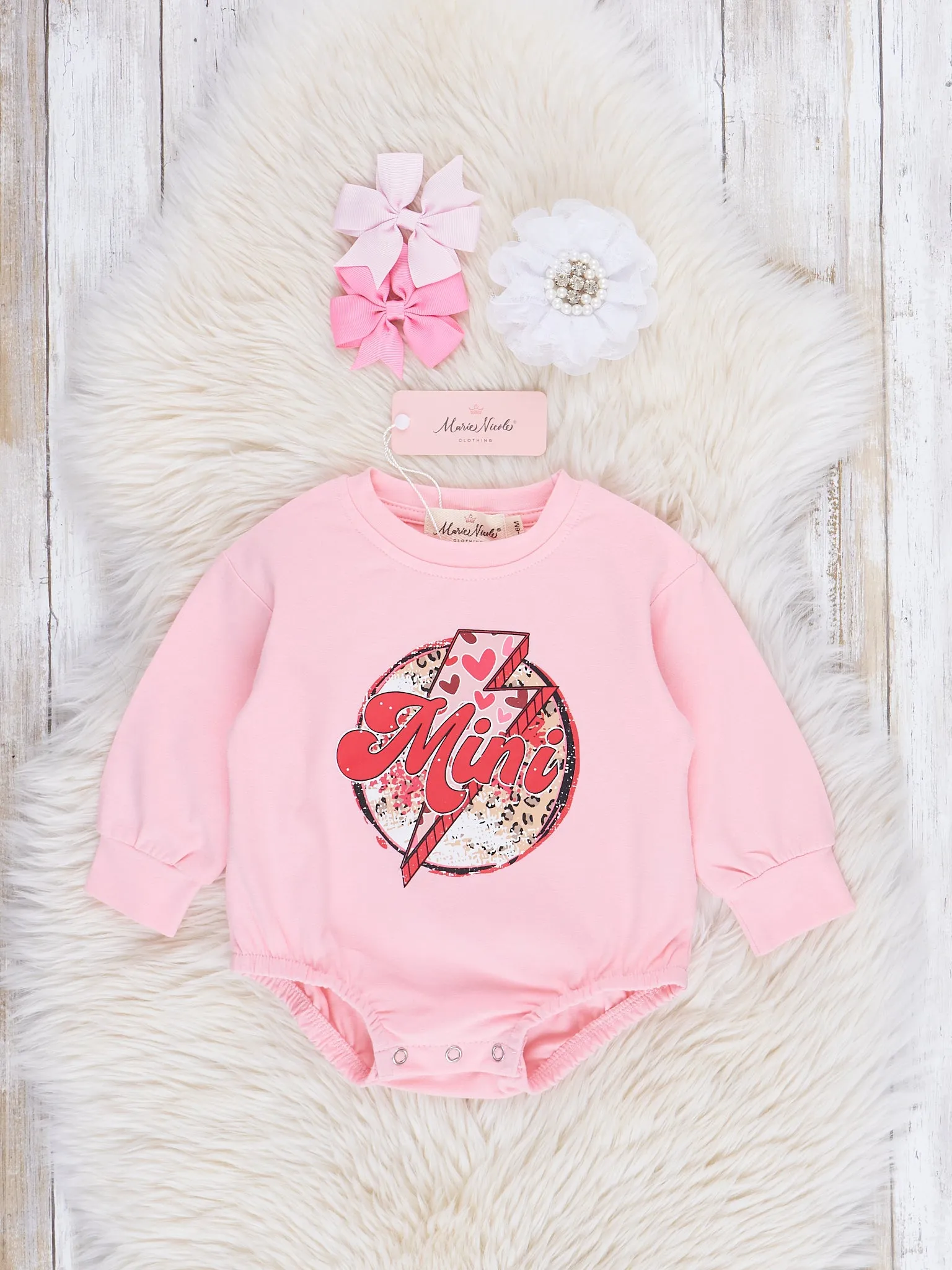 Mom & Me Pink Mama/Mini Lightning Hearts Crew Neck