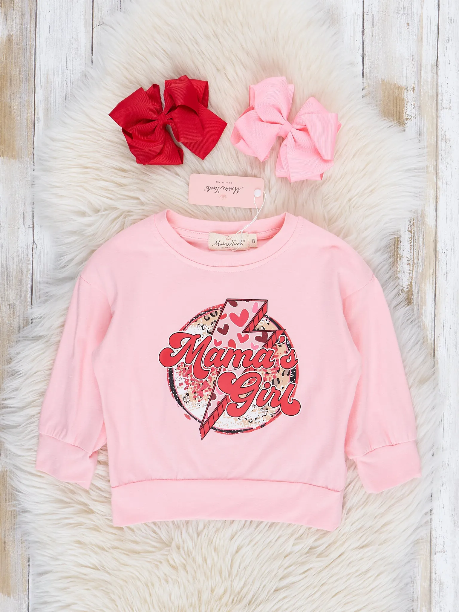 Mom & Me Pink Mama/Mini Lightning Hearts Crew Neck