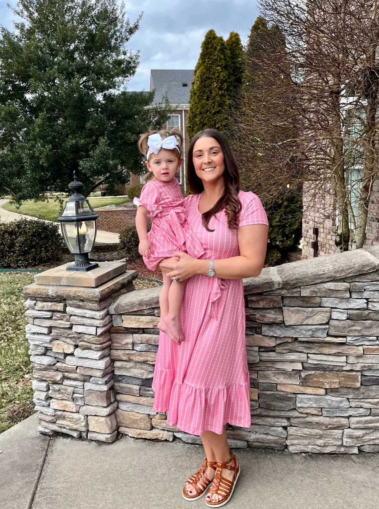 Mom & Me Pink Striped Tie Ruffle Dress