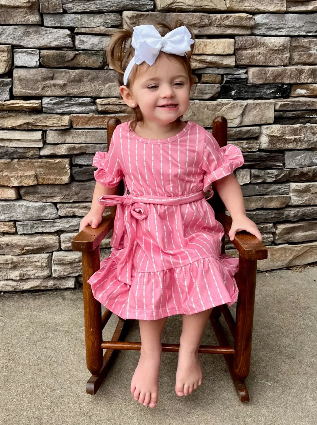 Mom & Me Pink Striped Tie Ruffle Dress