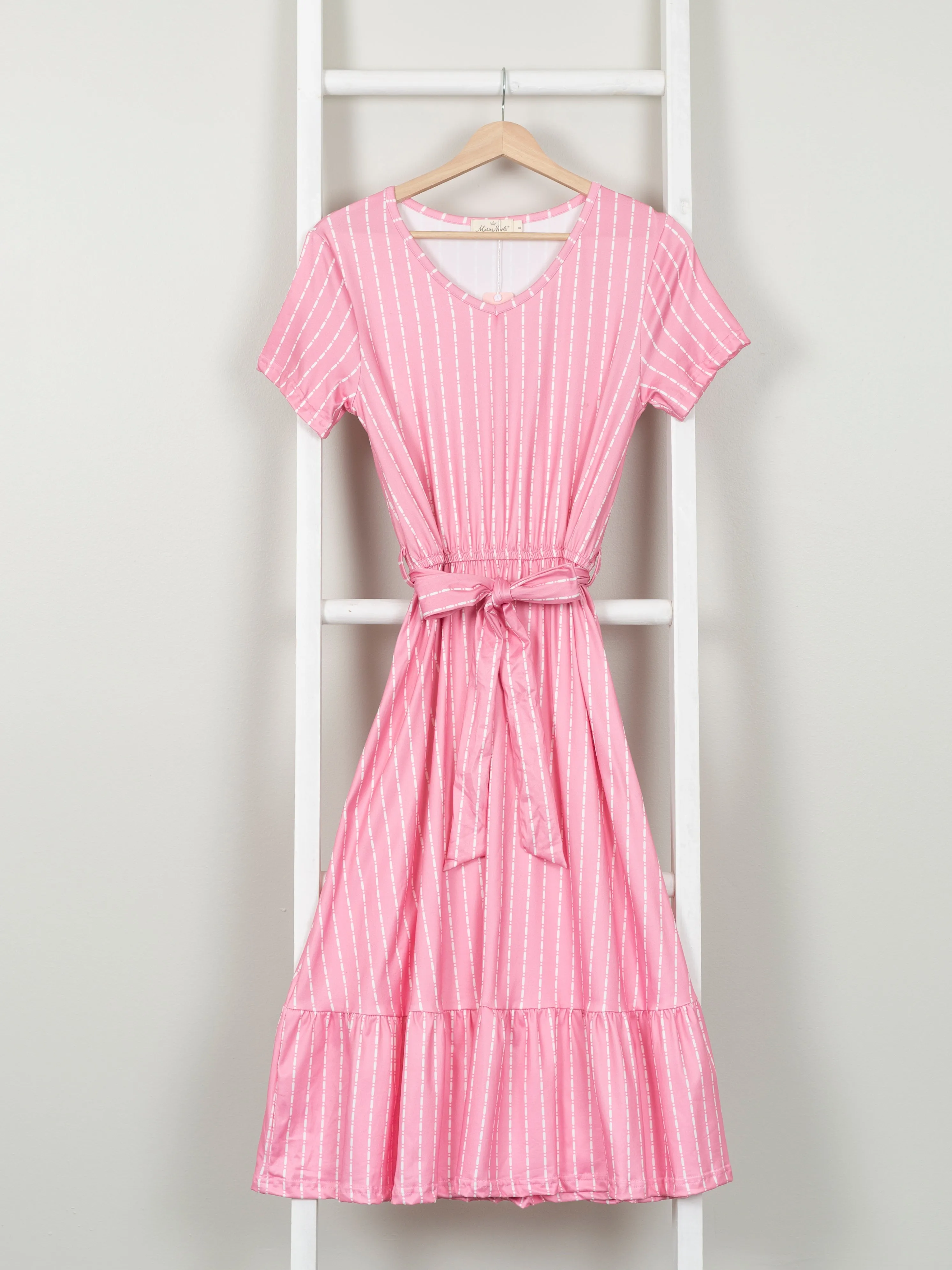 Mom & Me Pink Striped Tie Ruffle Dress