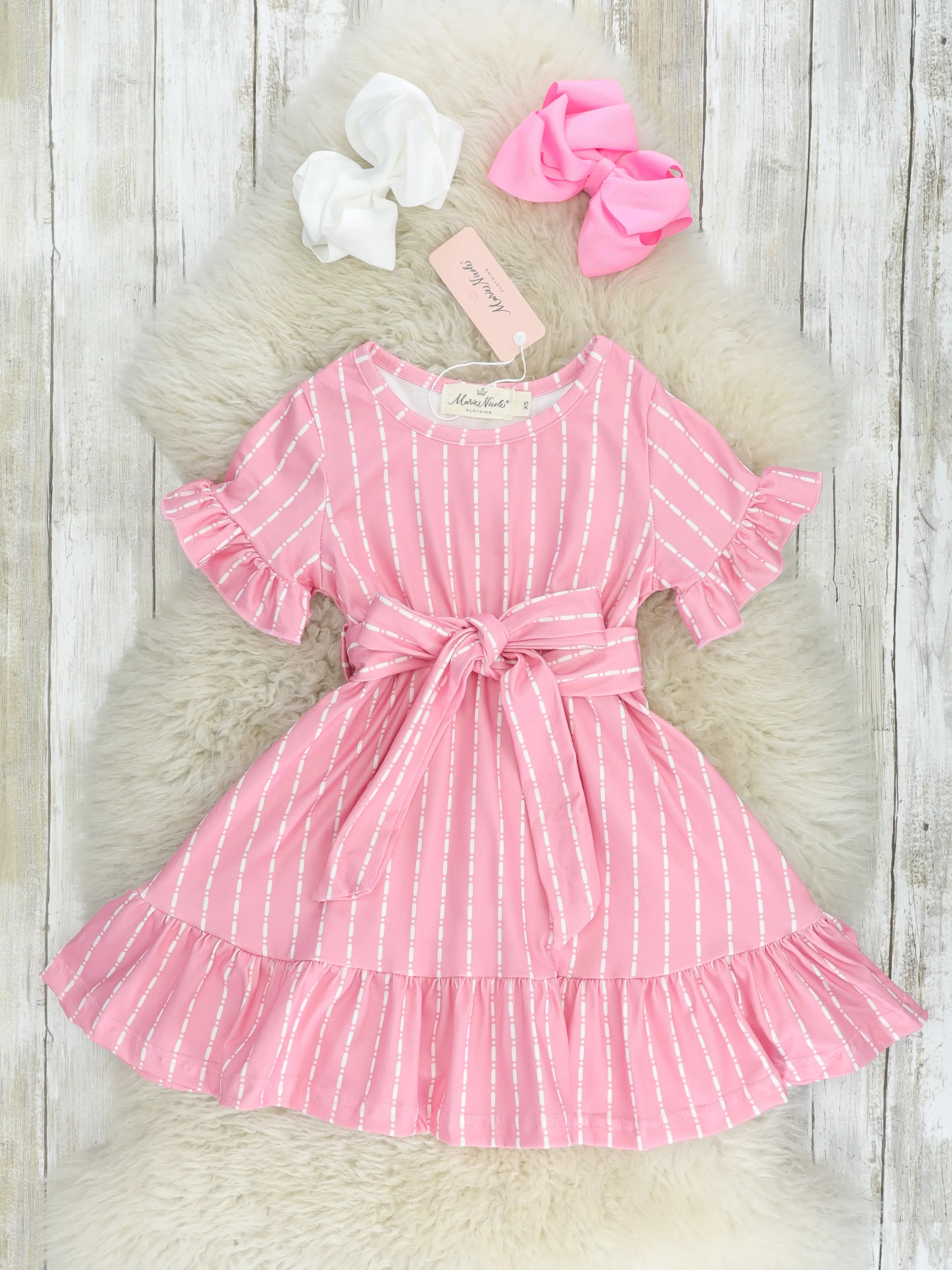 Mom & Me Pink Striped Tie Ruffle Dress