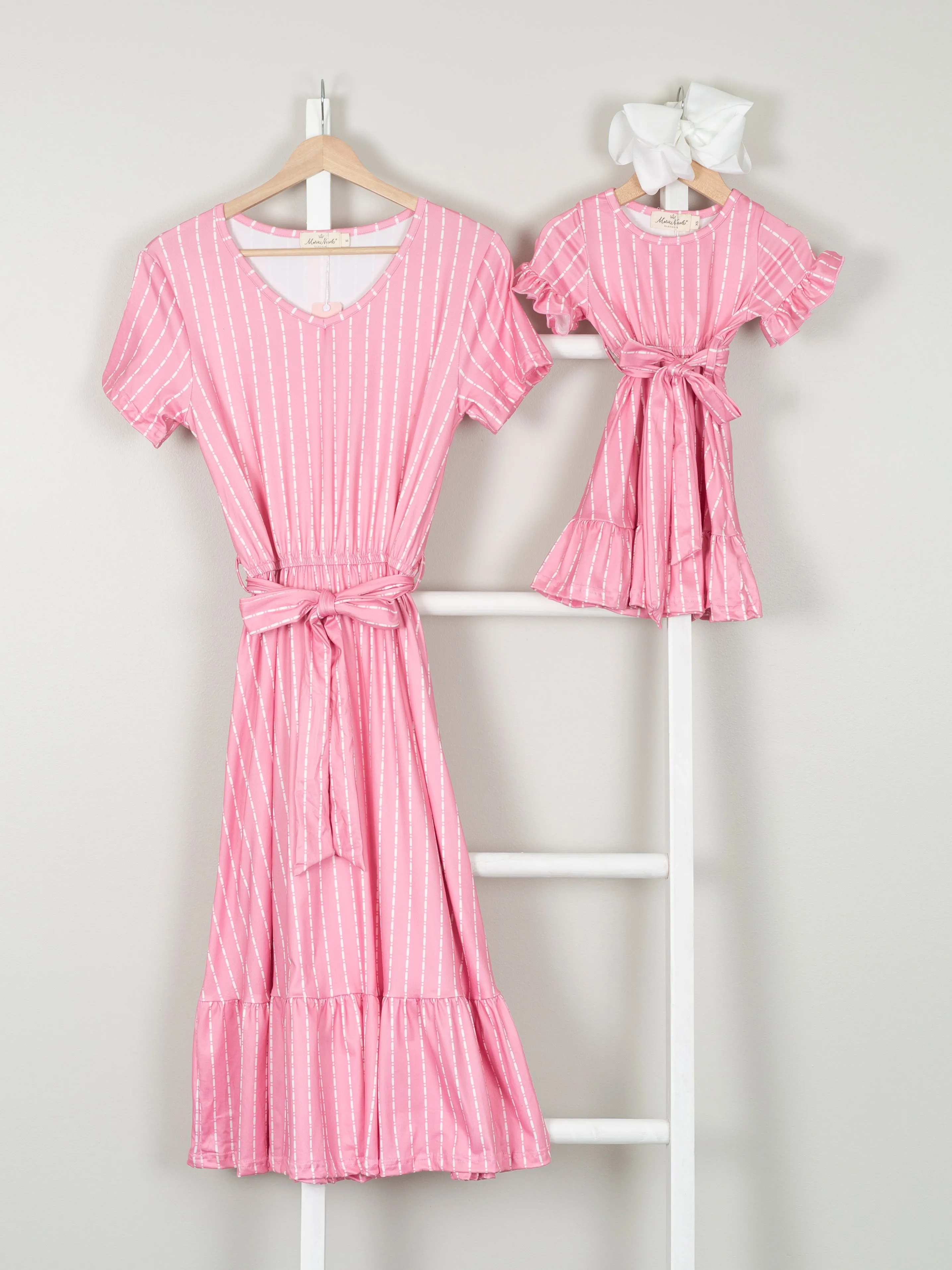 Mom & Me Pink Striped Tie Ruffle Dress