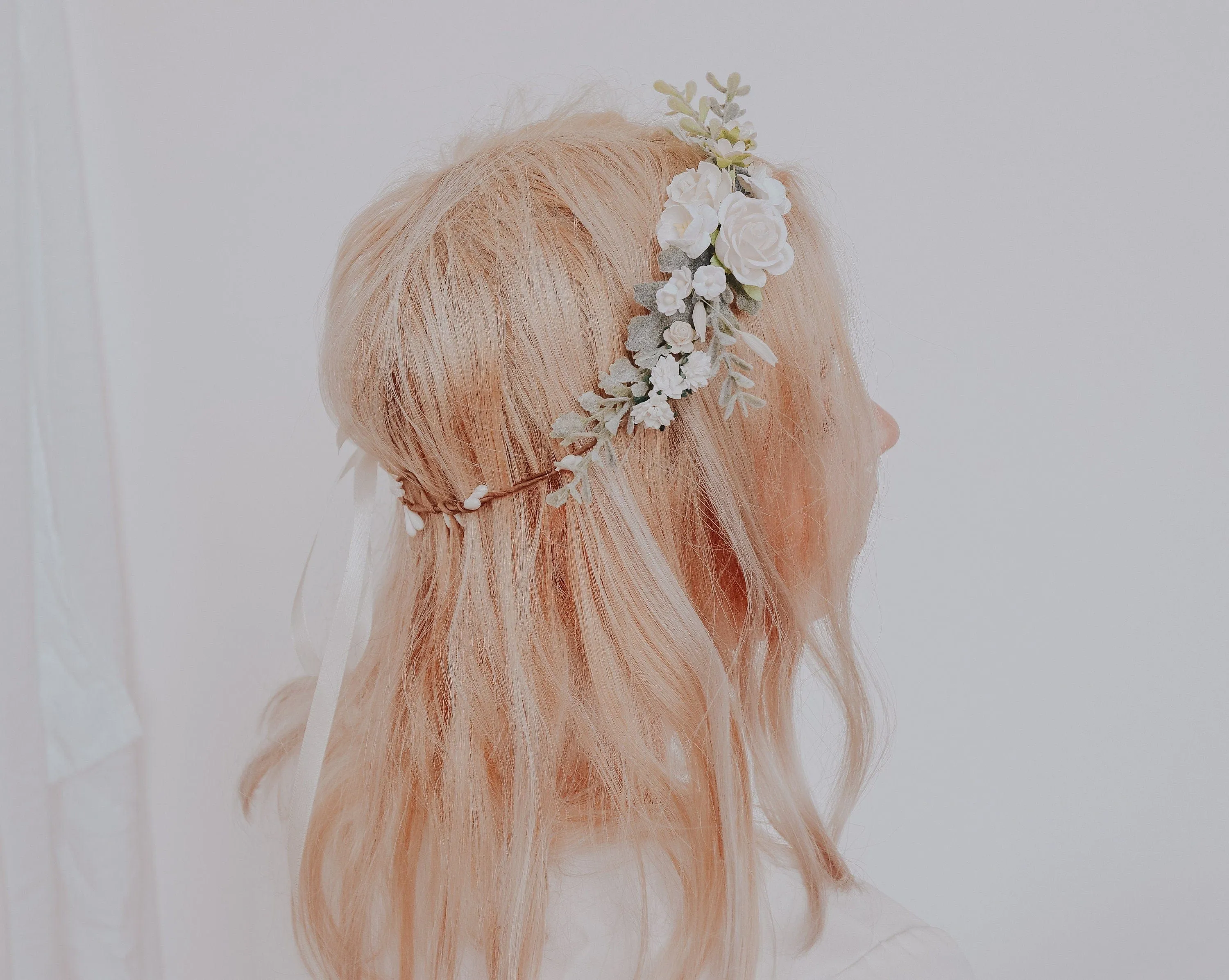 Mulberry Paper Roses Half Crown / Silk Flower Crown / Boho Bridal Crown