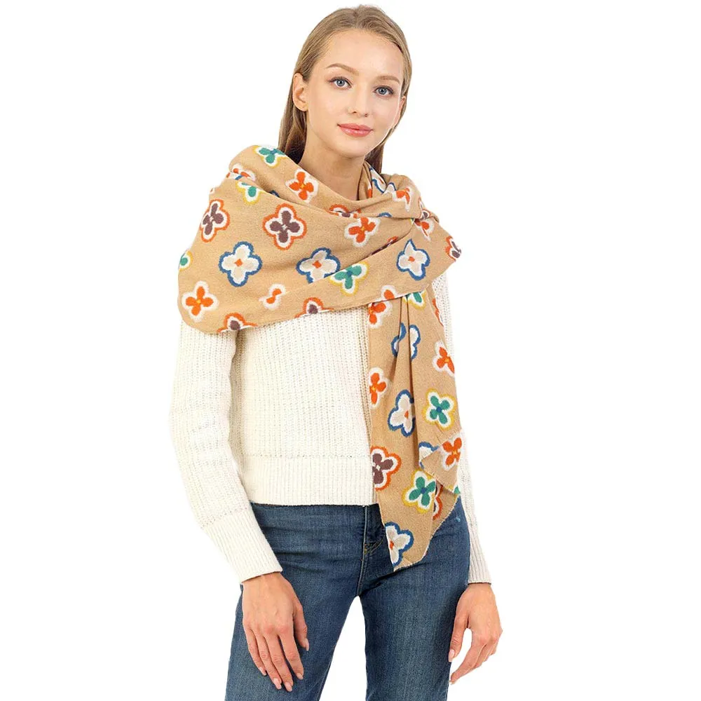 Multi Colored Quatrefoil Printed Oblong Scarf