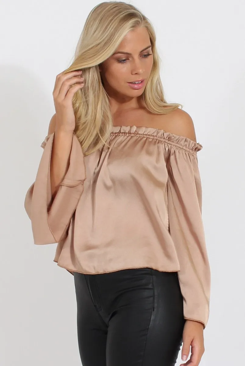 Nude Silky Bardot Top - Drea