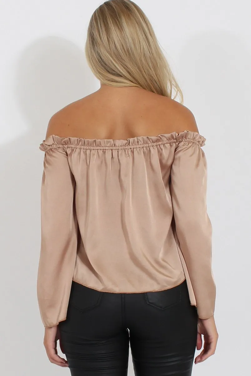 Nude Silky Bardot Top - Drea