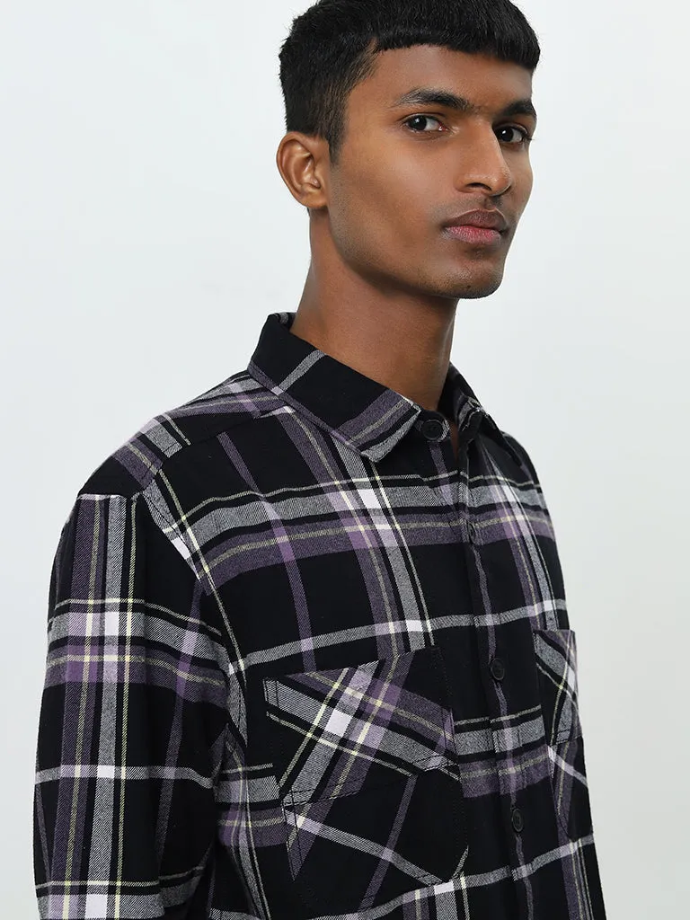 Nuon Black Checkered Relaxed-Fit Cotton Shirt