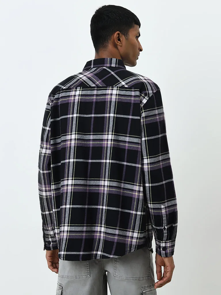 Nuon Black Checkered Relaxed-Fit Cotton Shirt