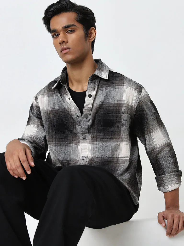 Nuon Black Checkered Relaxed-Fit Shirt