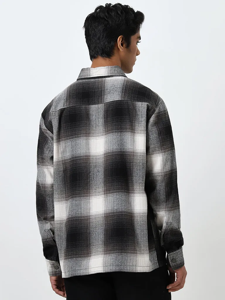 Nuon Black Checkered Relaxed-Fit Shirt