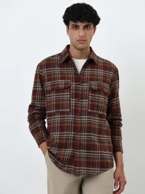 Nuon Brown Checkered Relaxed-Fit Shirt