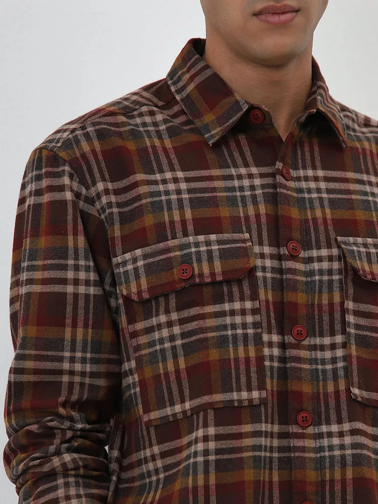 Nuon Brown Checkered Relaxed-Fit Shirt