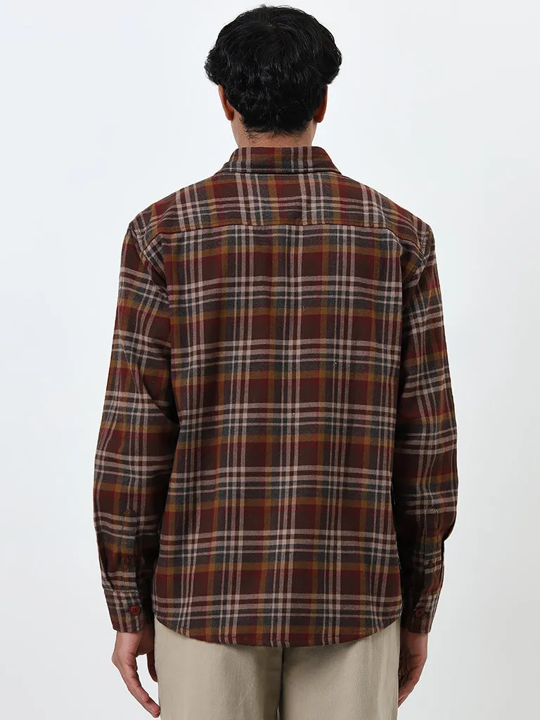 Nuon Brown Checkered Relaxed-Fit Shirt