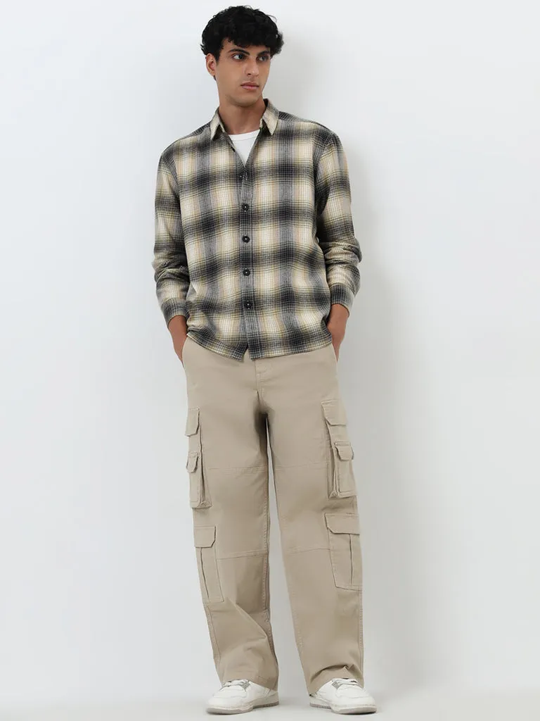 Nuon Olive Checks Printed Relaxed-Fit Cotton Shirt