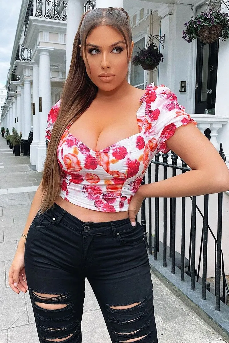 Pink Bold Floral Corset Crop Top - Ivonne