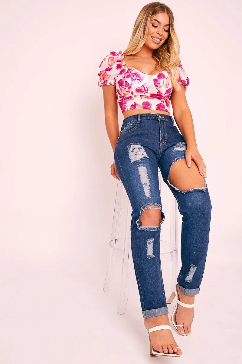 Pink Bold Floral Corset Crop Top - Ivonne