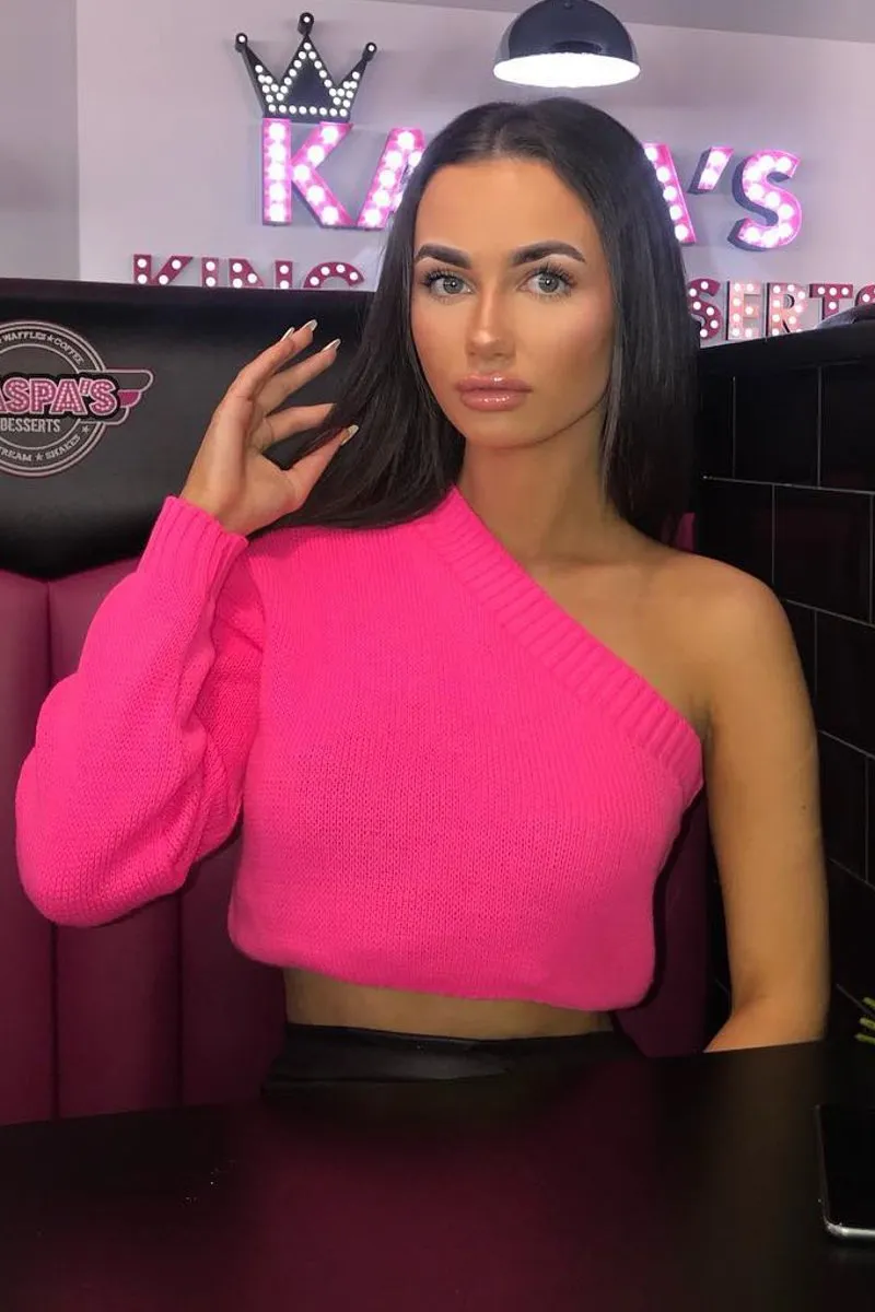 Pink Knitted One Shoulder Jumper - Jayleah