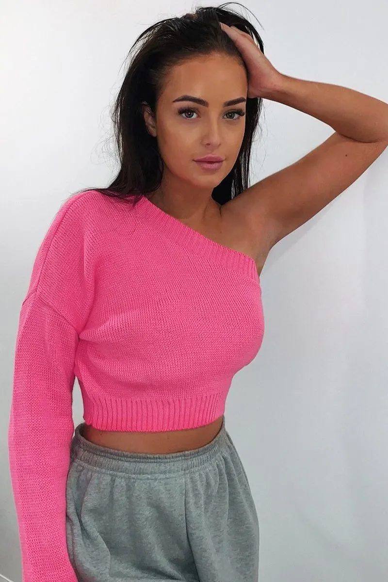 Pink Knitted One Shoulder Jumper - Jayleah