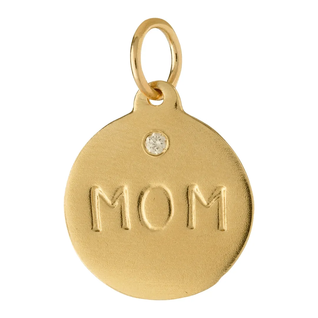 "Mom" Disk Charm With Diamond