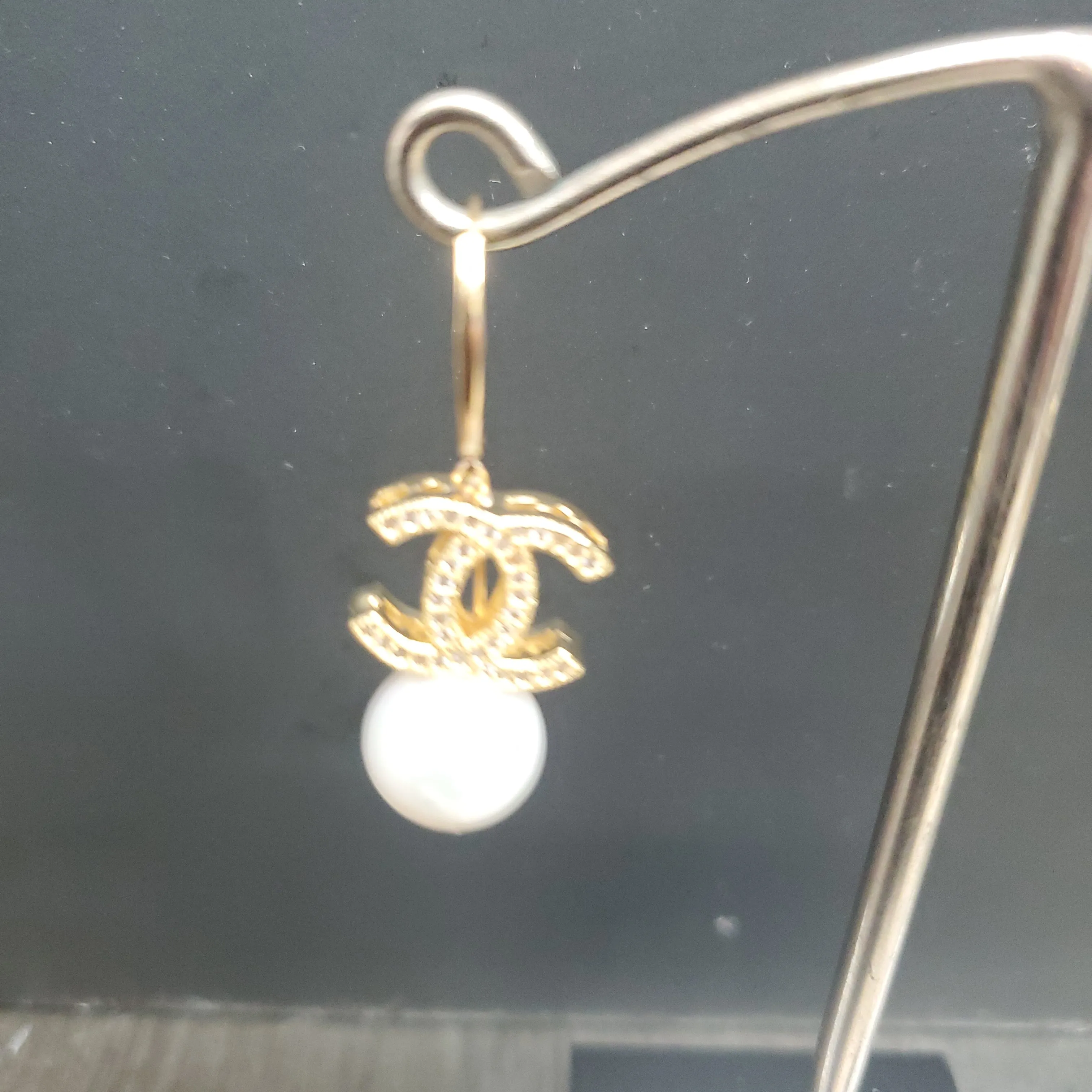 Ramina Pearls Gold & Silver Plated CC Earrings W/Pearl Below