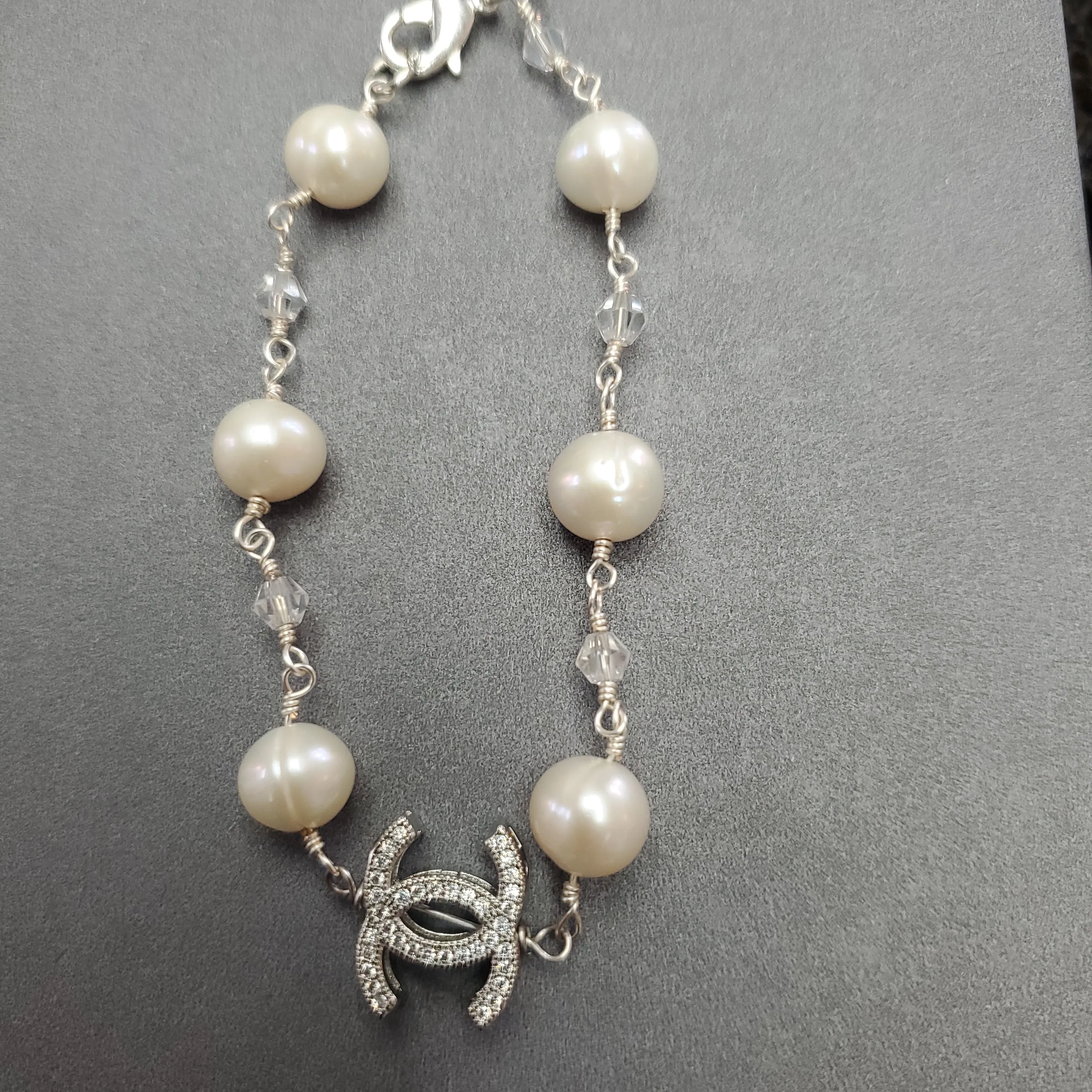 Ramina Silver Plated CC Bracelet w/3 Pearls