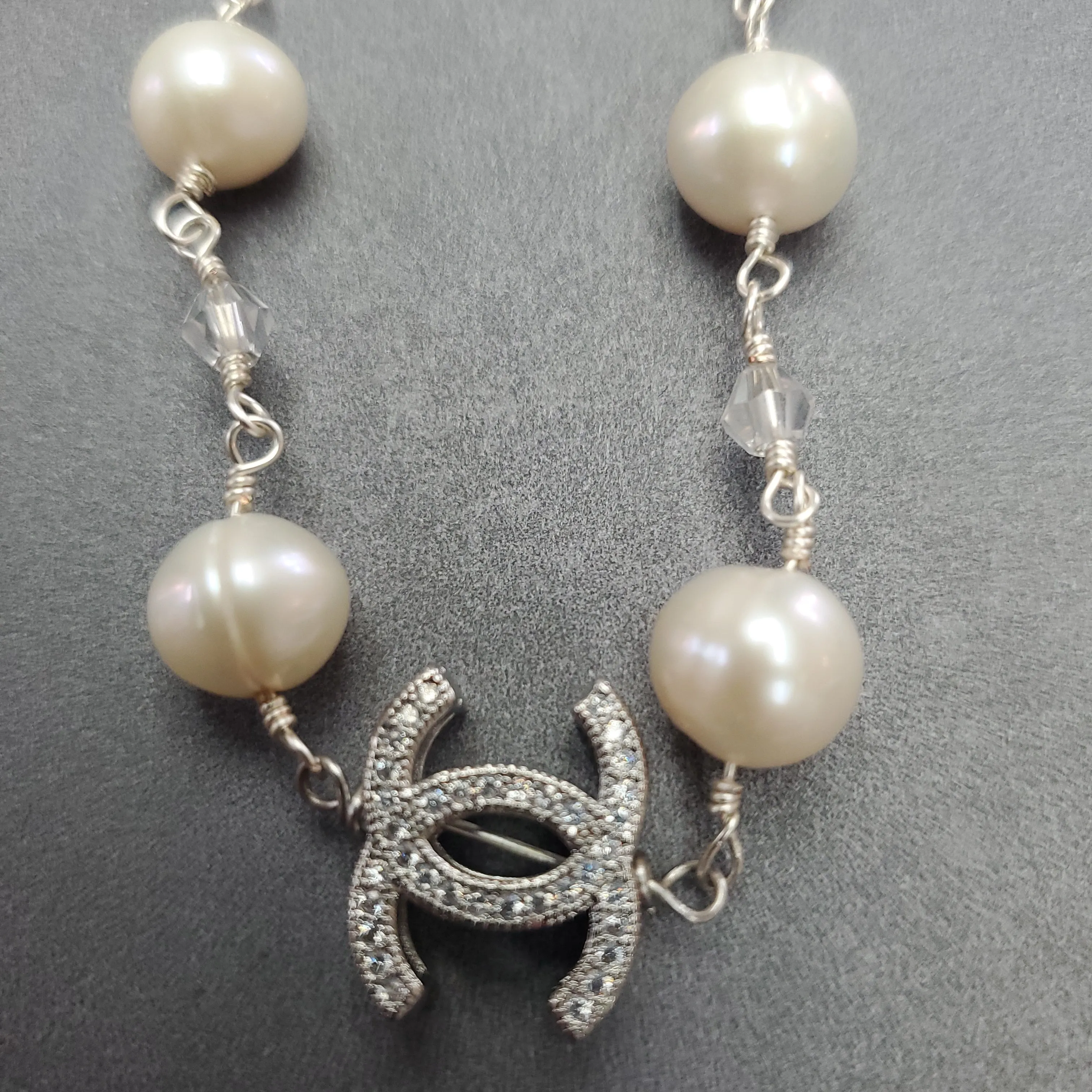 Ramina Silver Plated CC Bracelet w/3 Pearls