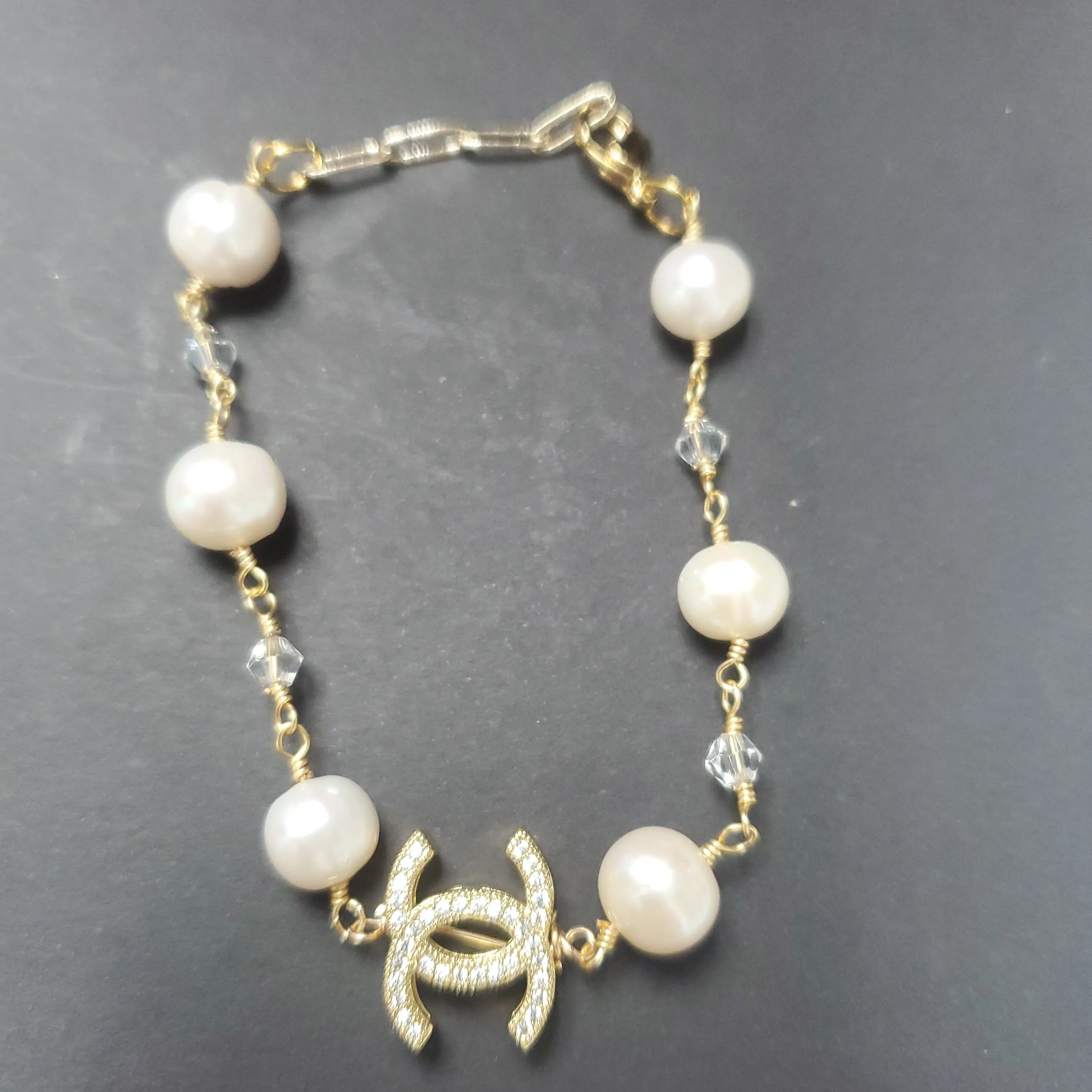 Ramina Silver Plated CC Bracelet w/3 Pearls