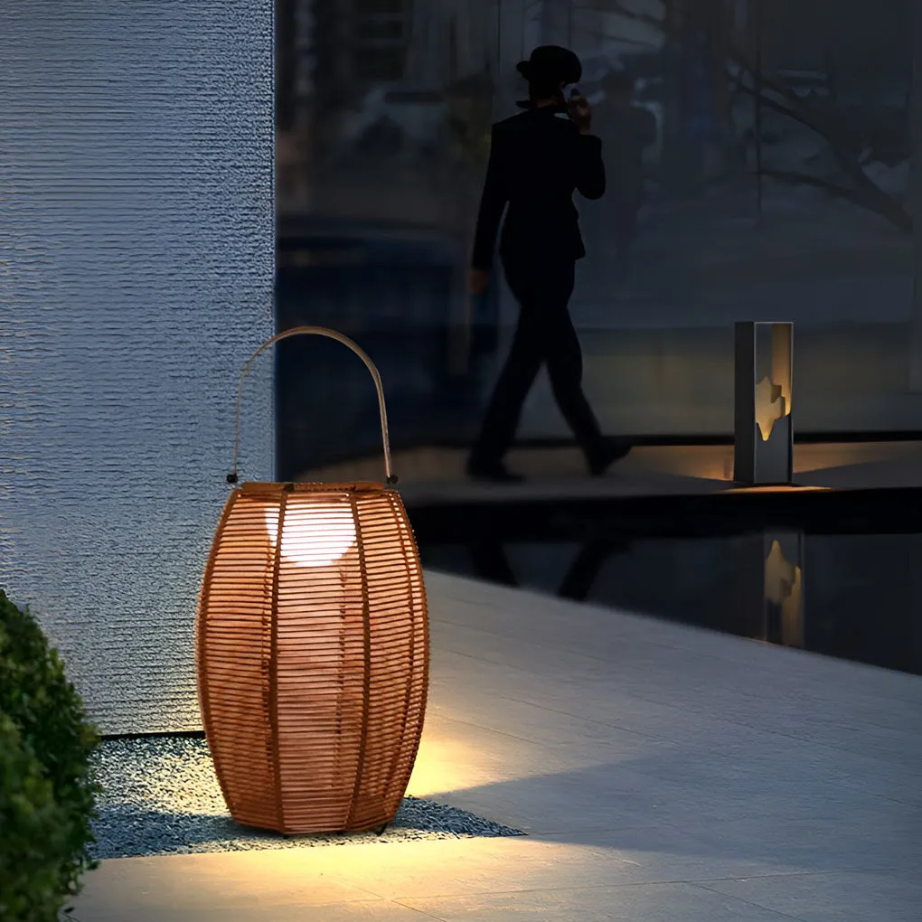 Rattan Lantern Shaped LED Waterproof Portable Modern Outdoor Floor Lamp