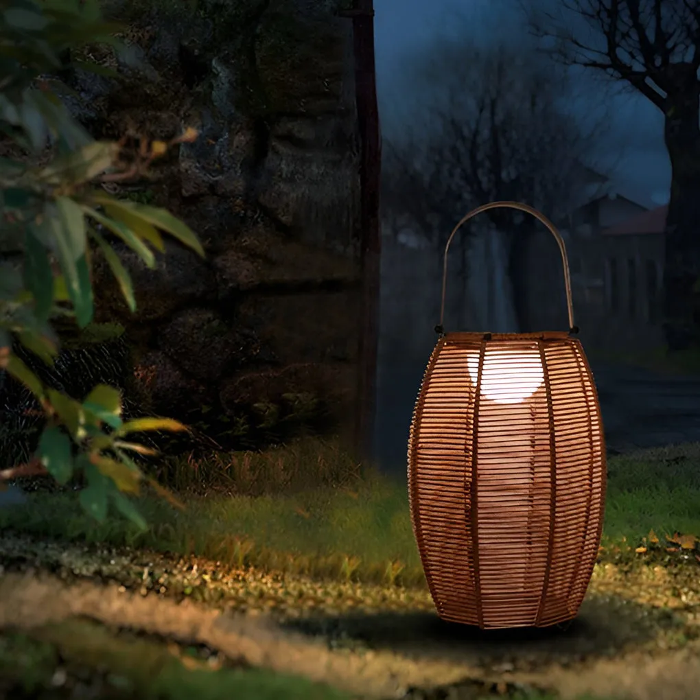 Rattan Lantern Shaped LED Waterproof Portable Modern Outdoor Floor Lamp