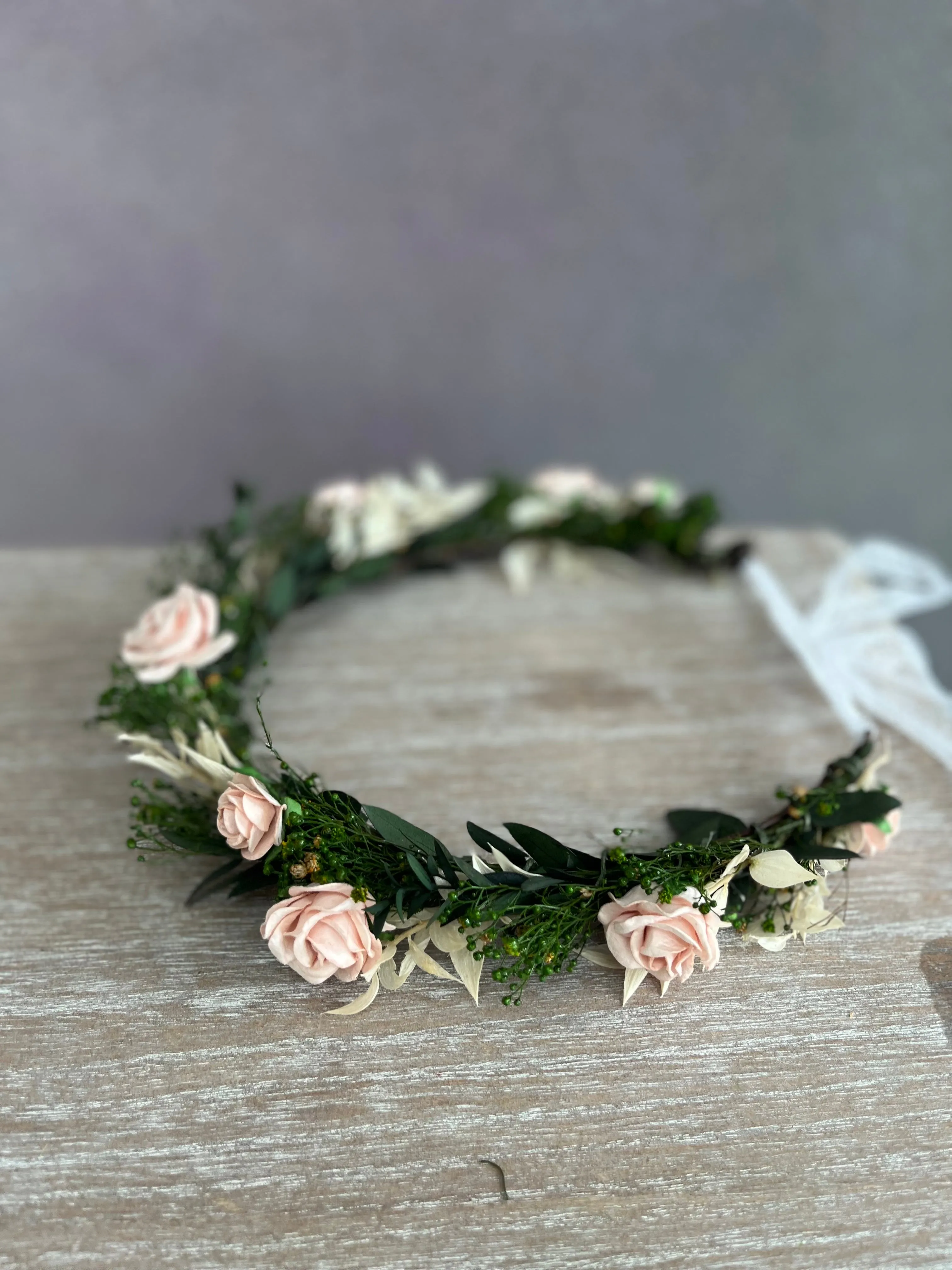 Romantic blush wedding hair wreath