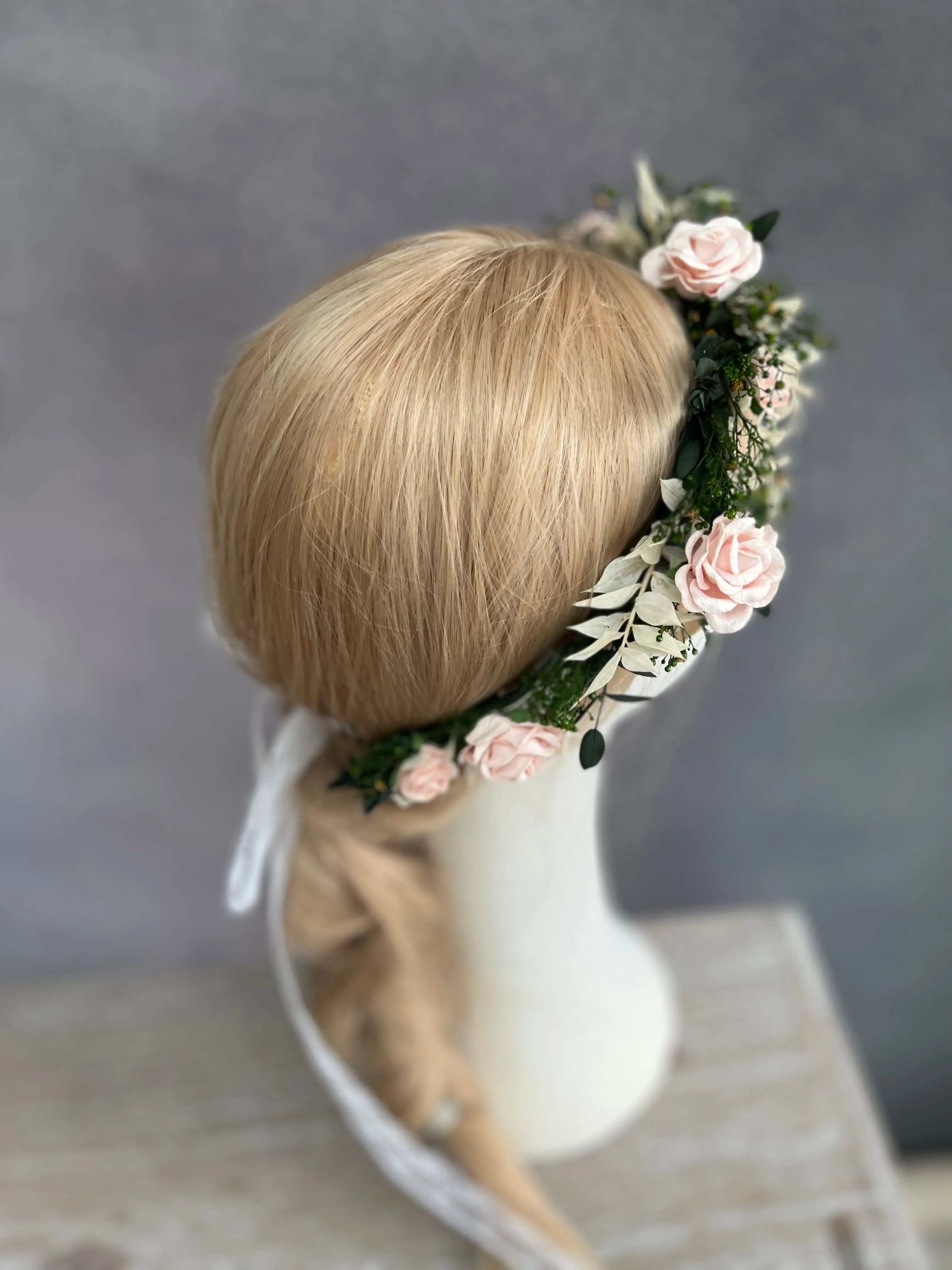 Romantic blush wedding hair wreath