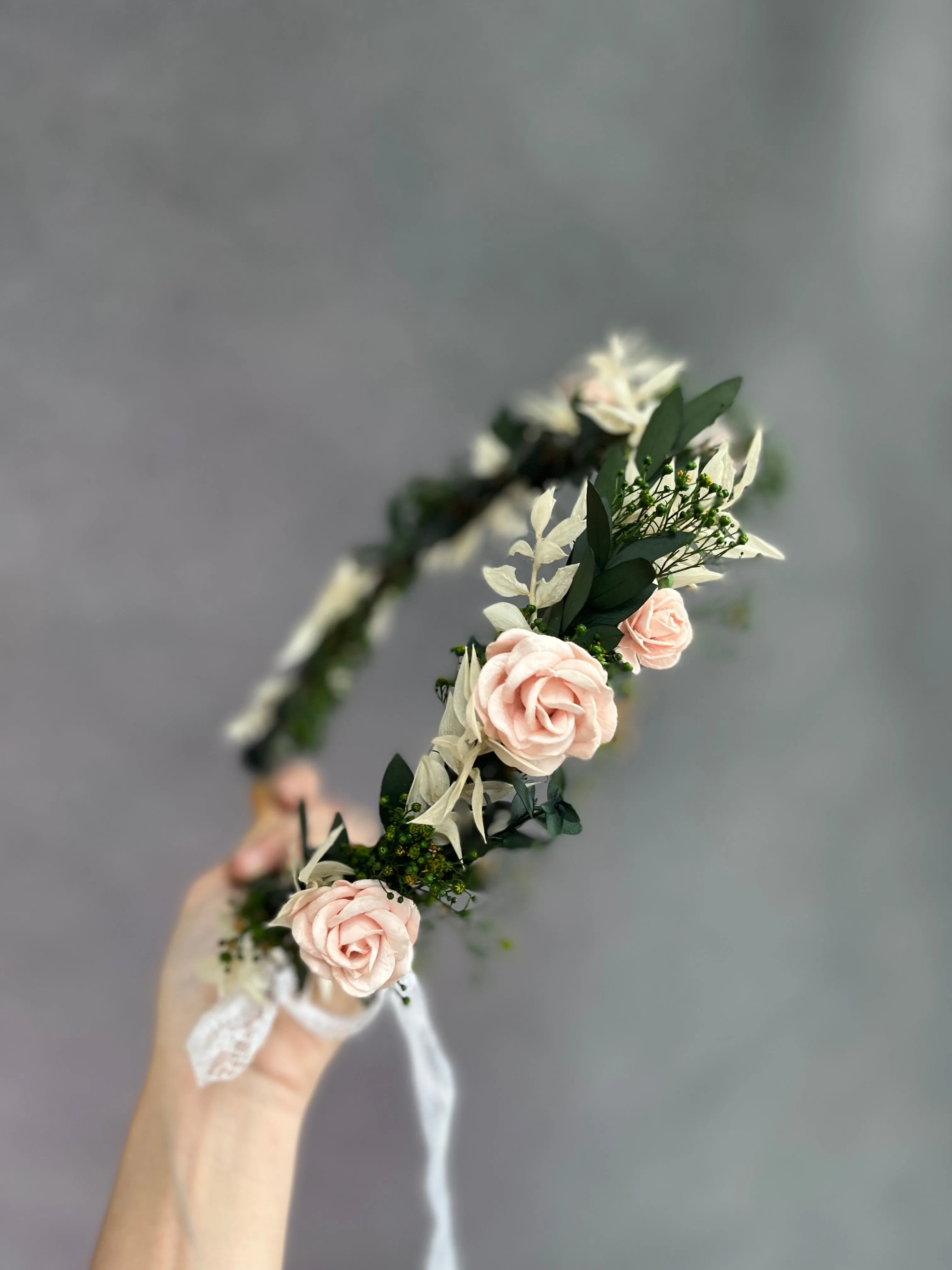 Romantic blush wedding hair wreath