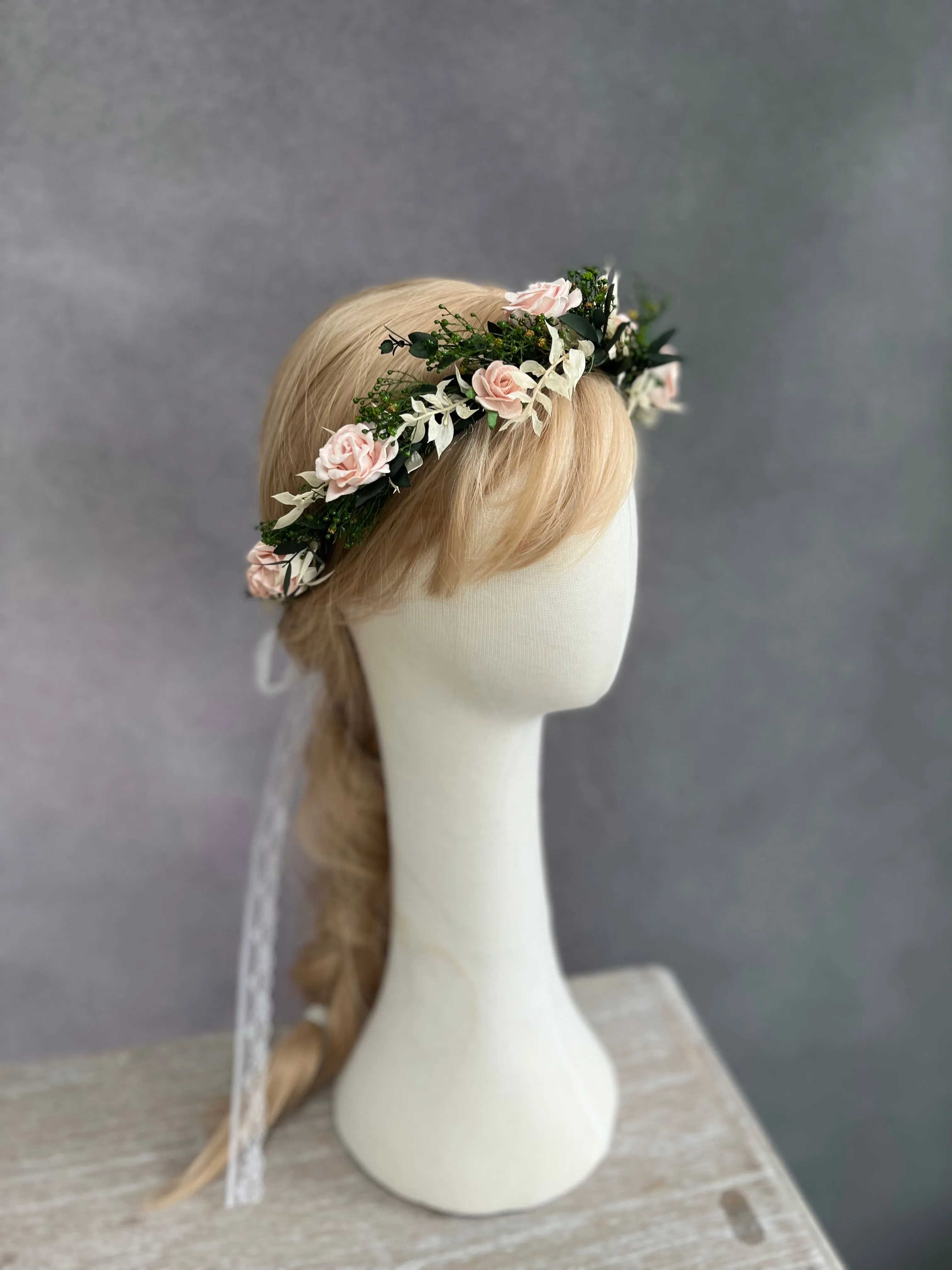 Romantic blush wedding hair wreath