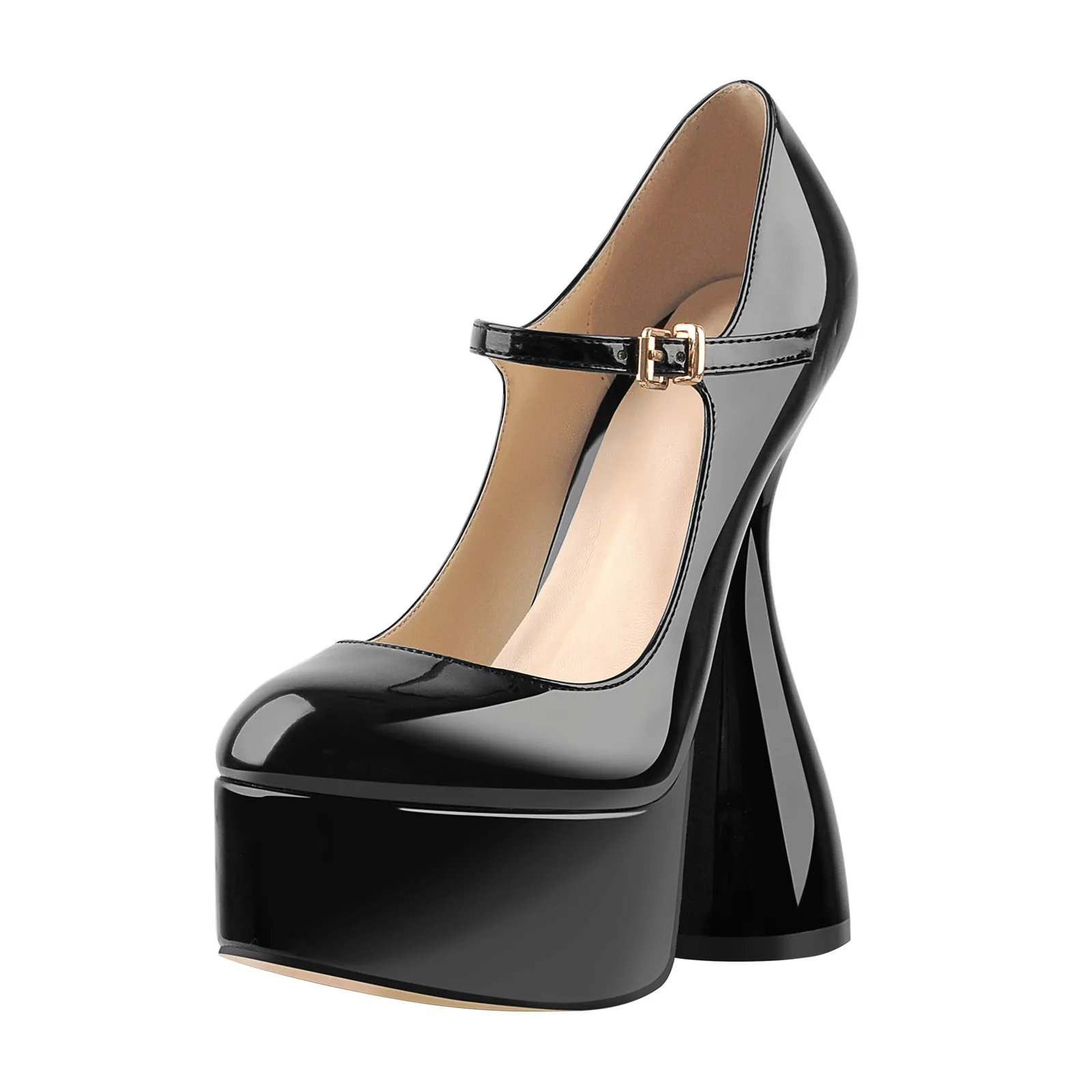 Round Toe Black Platform Disco Pumps